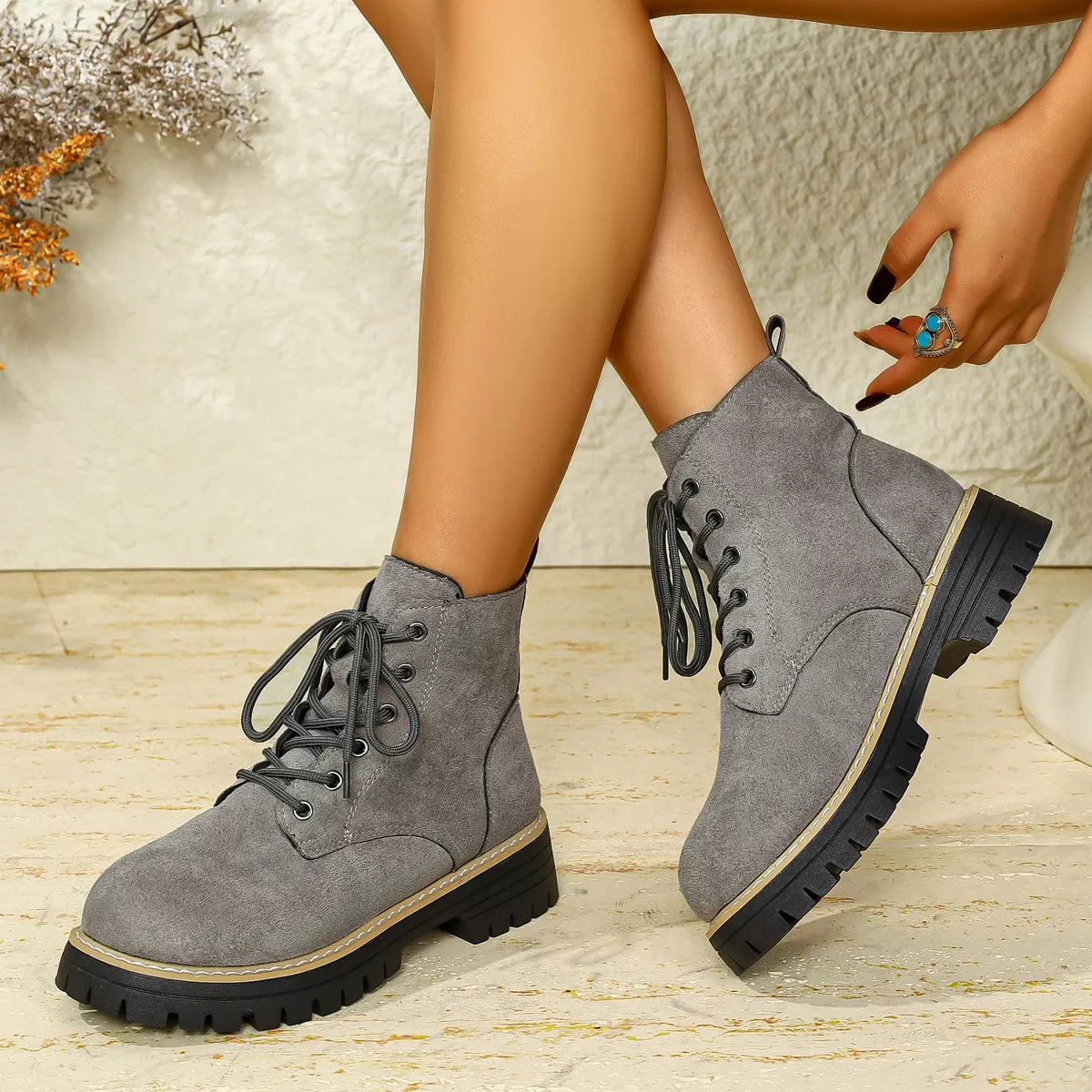 Round Toe Lace Up Boots, view 2