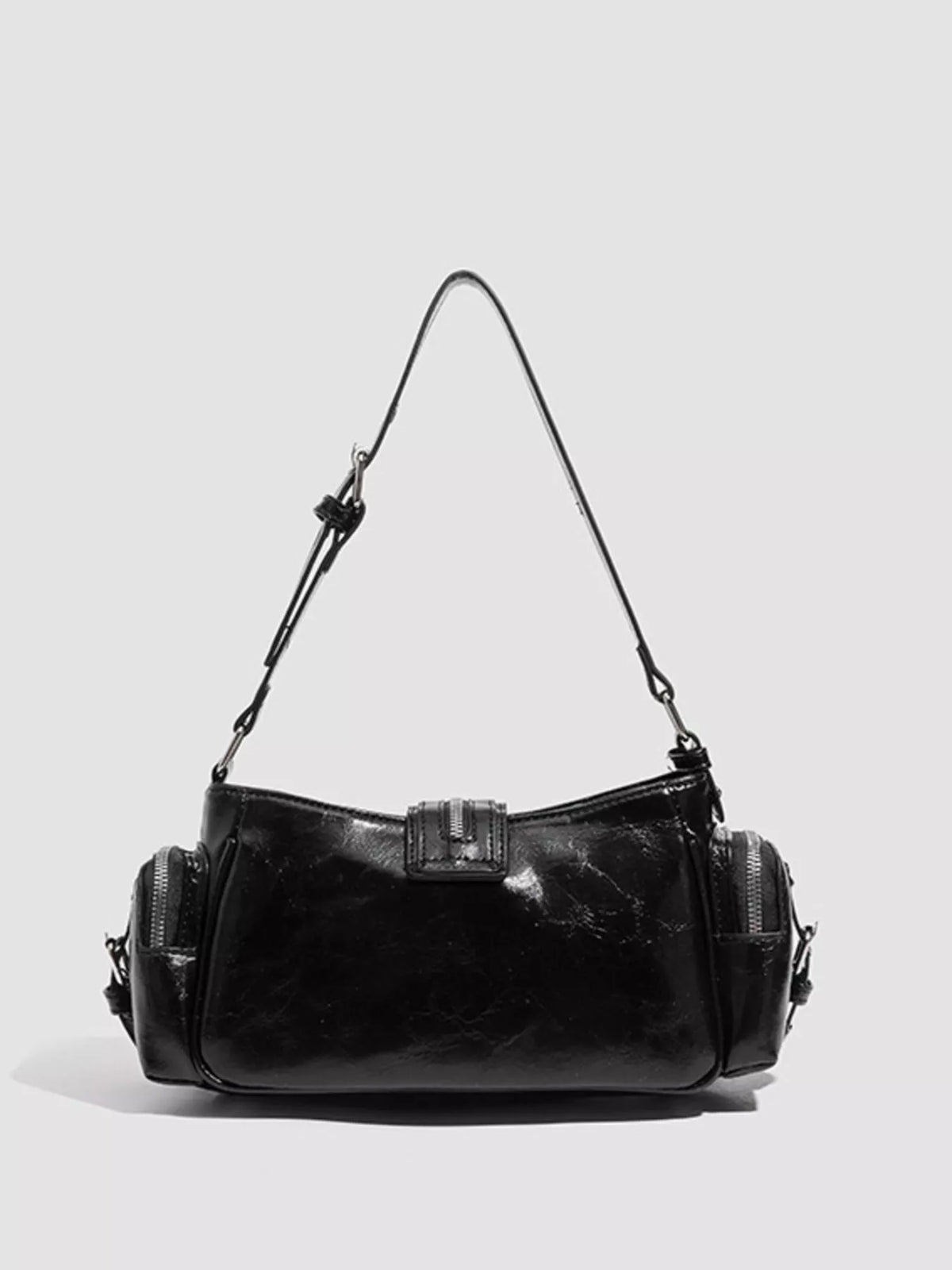 Y2K Style Rivet Embellished Patent Leather Shoulder Bag in Black, view 2