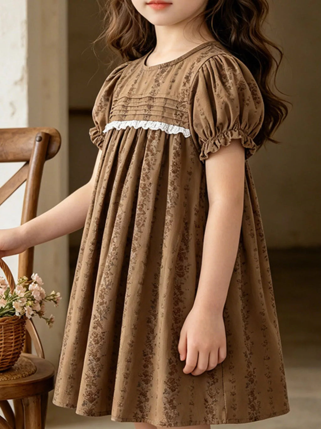 Children's Vintage Floral Puff Sleeve Dress - Lilixa.store