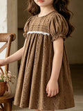 Children's Vintage Floral Puff Sleeve Dress - Lilixa.store