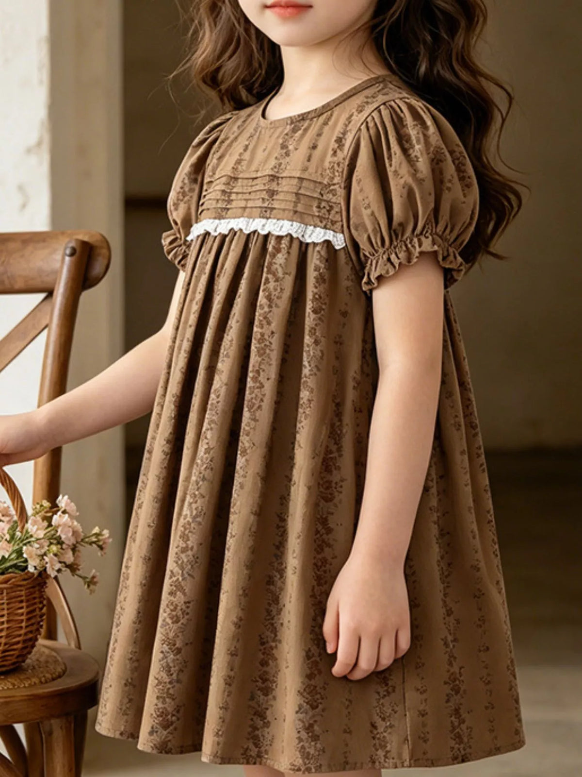 Children's Vintage Floral Puff Sleeve Dress - Lilixa.store