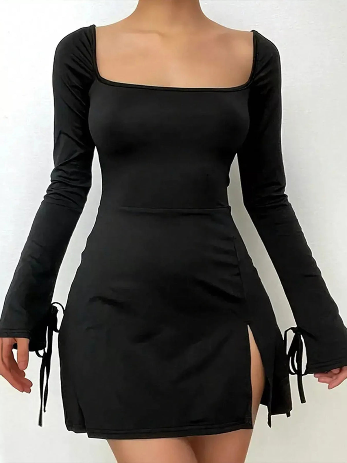 Slit Flare Sleeve Mini Dress - Lilixa.store