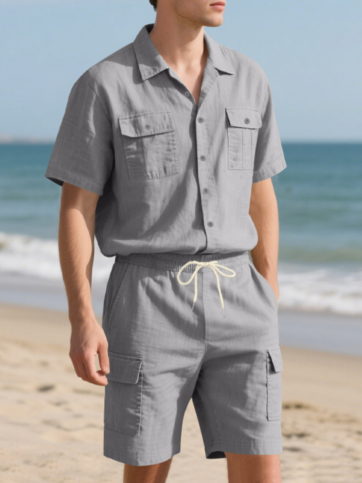 Men's Full Size Button Up Shirt and Shorts Set Plus Size - Lilixa.store