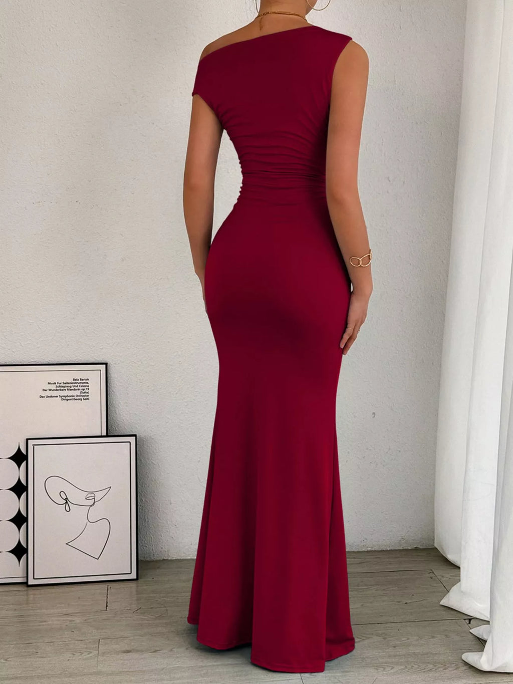 One-Shoulder Ruched Bodycon Maxi Dress - Lilixa.store