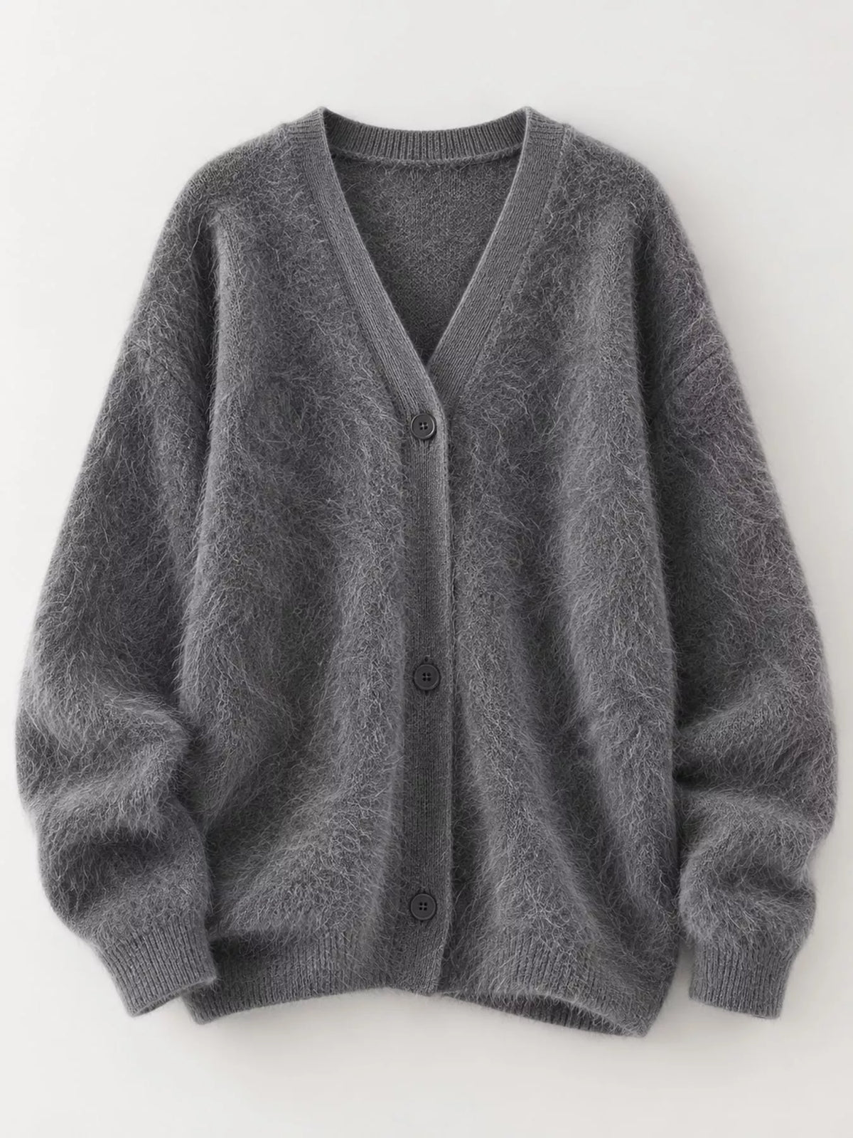 Fuzzy V-Neck Button-Down Cardigan, view 7