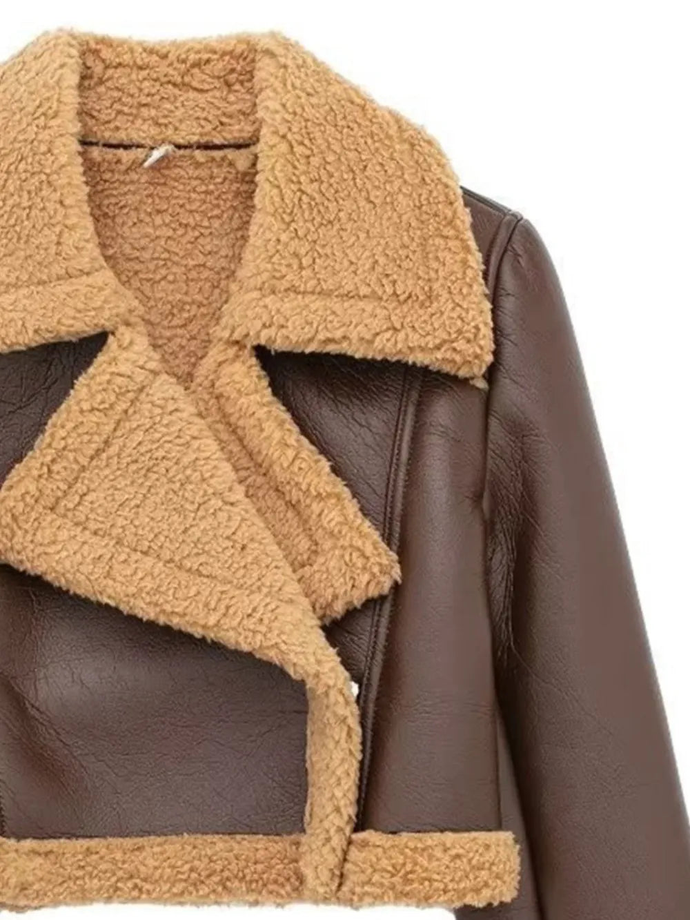 Collared Neck Long Sleeve Plush Cropped Jacket, view 14