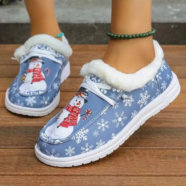 Snowman Print Round Toe Slip-Ons, view 4