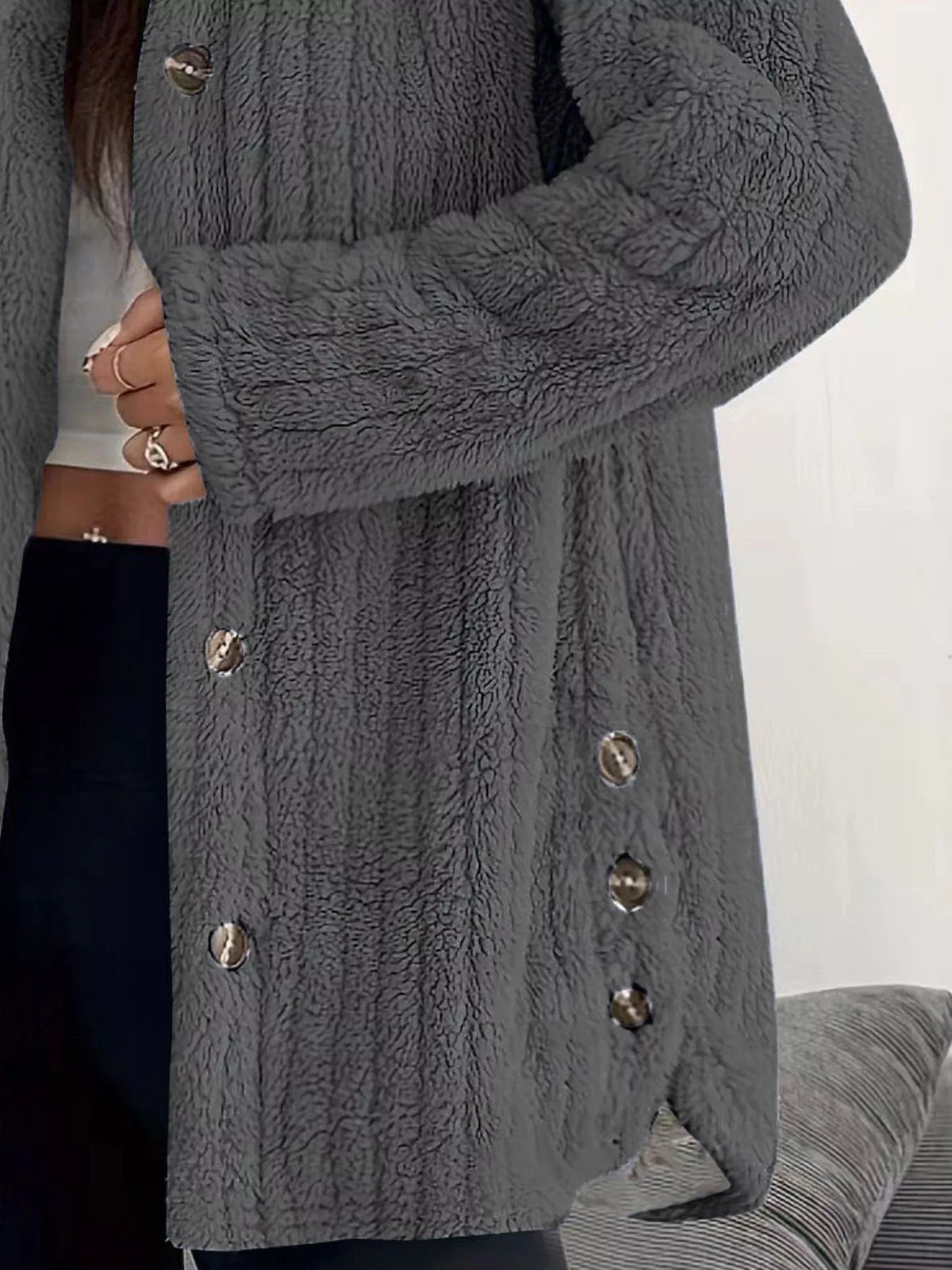 Full Size Fleece Button Up Hooded Outerwear Plus Size, view 17