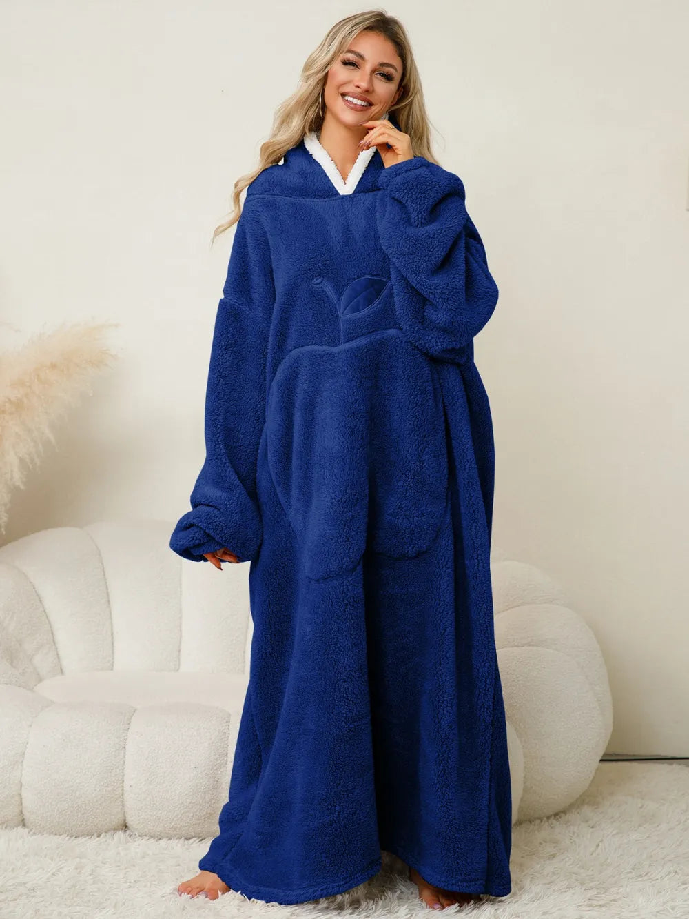 Pocketed Contrast Long Sleeve Hooded Lounge Dress - Lilixa.store