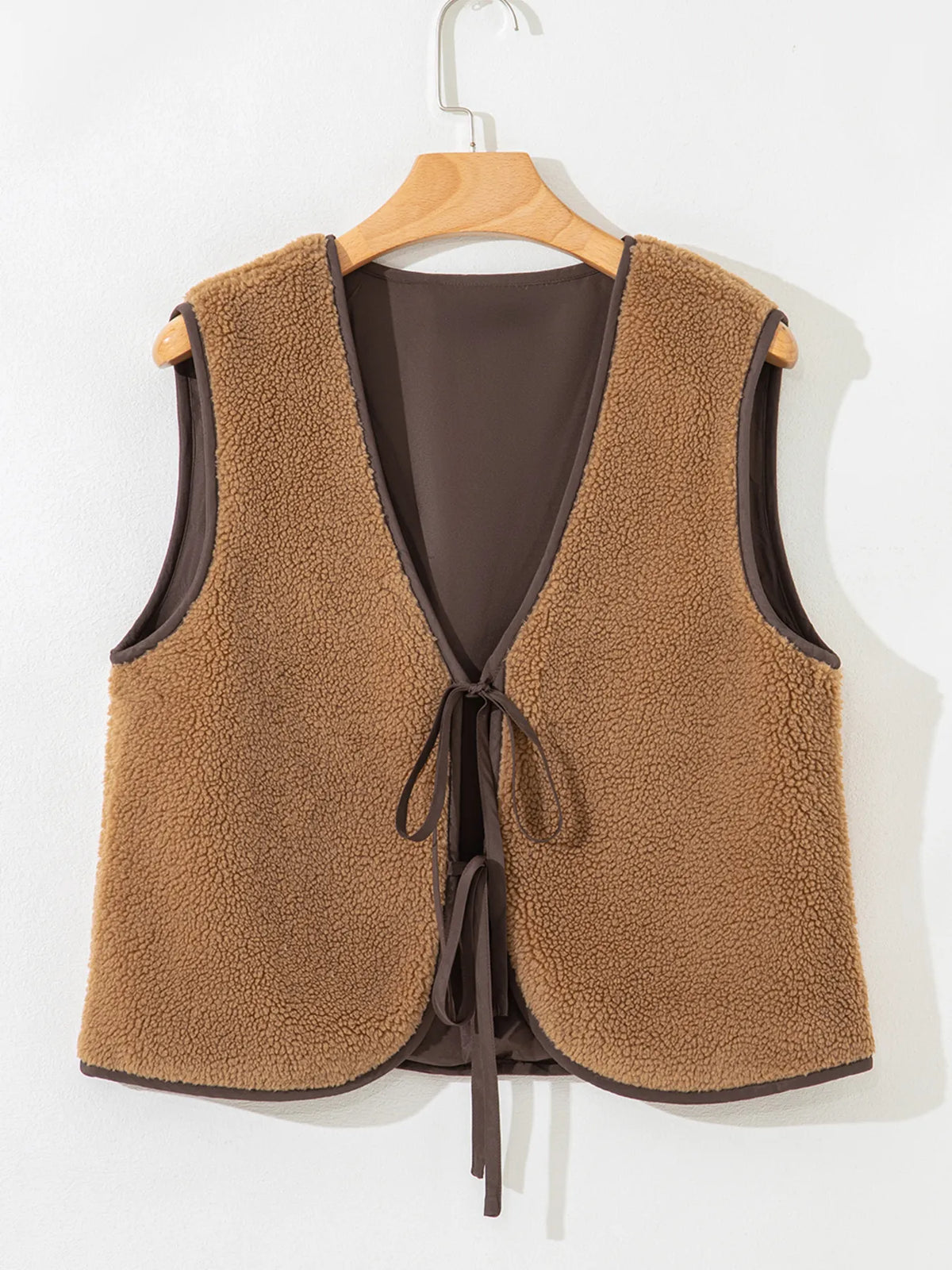 Double Tied Front Vest Coat in Light French Beige, view 5
