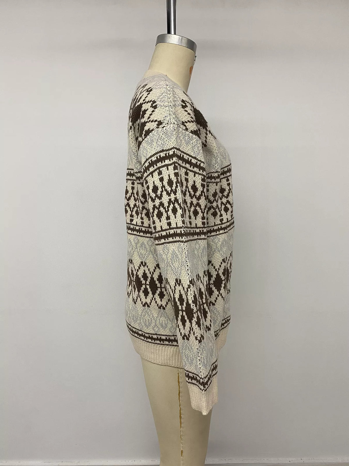 Fair Isle Pattern Crew Neck Sweater