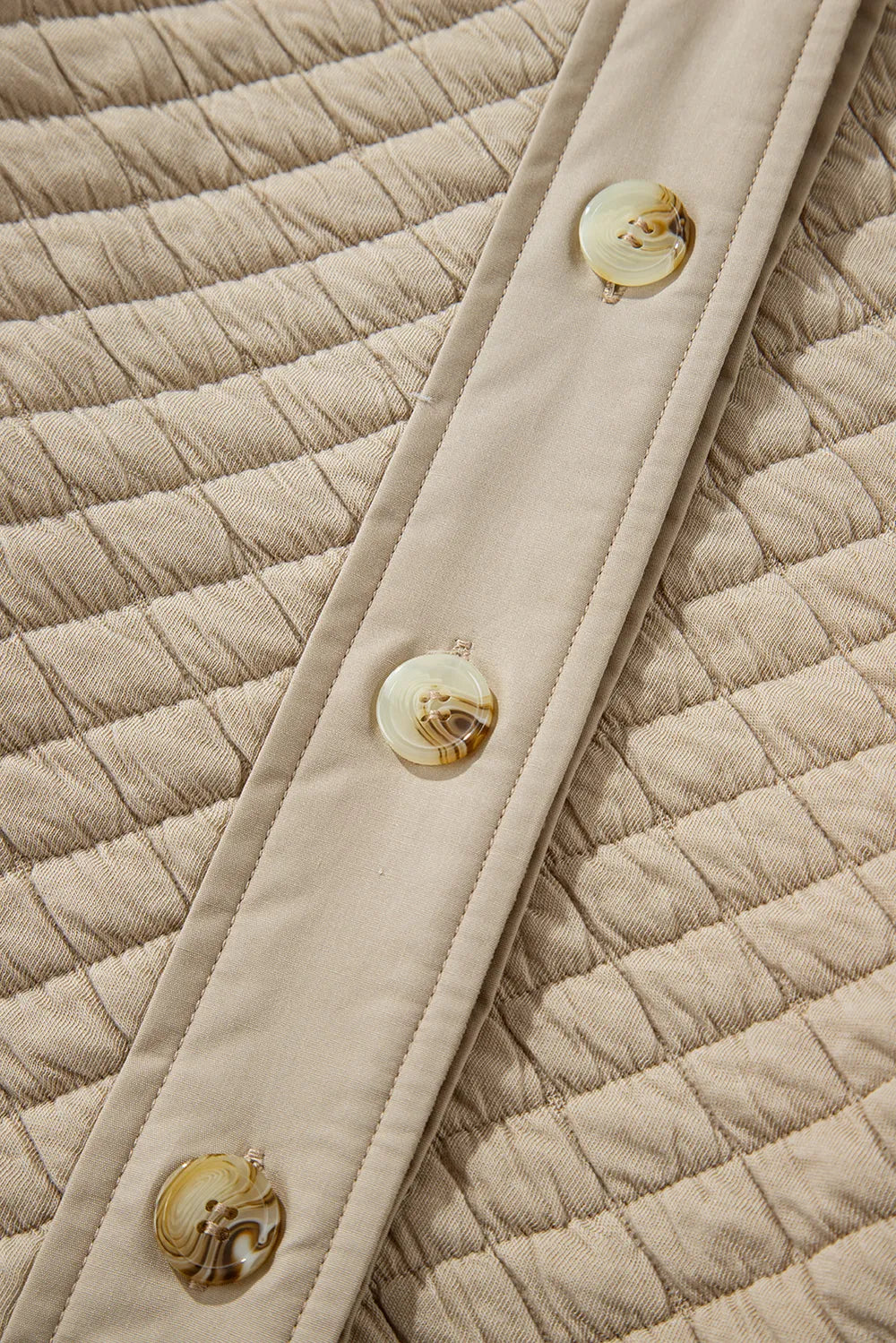 Exposed Seam Collared Neck Button Up Shacket in Beige, view 8