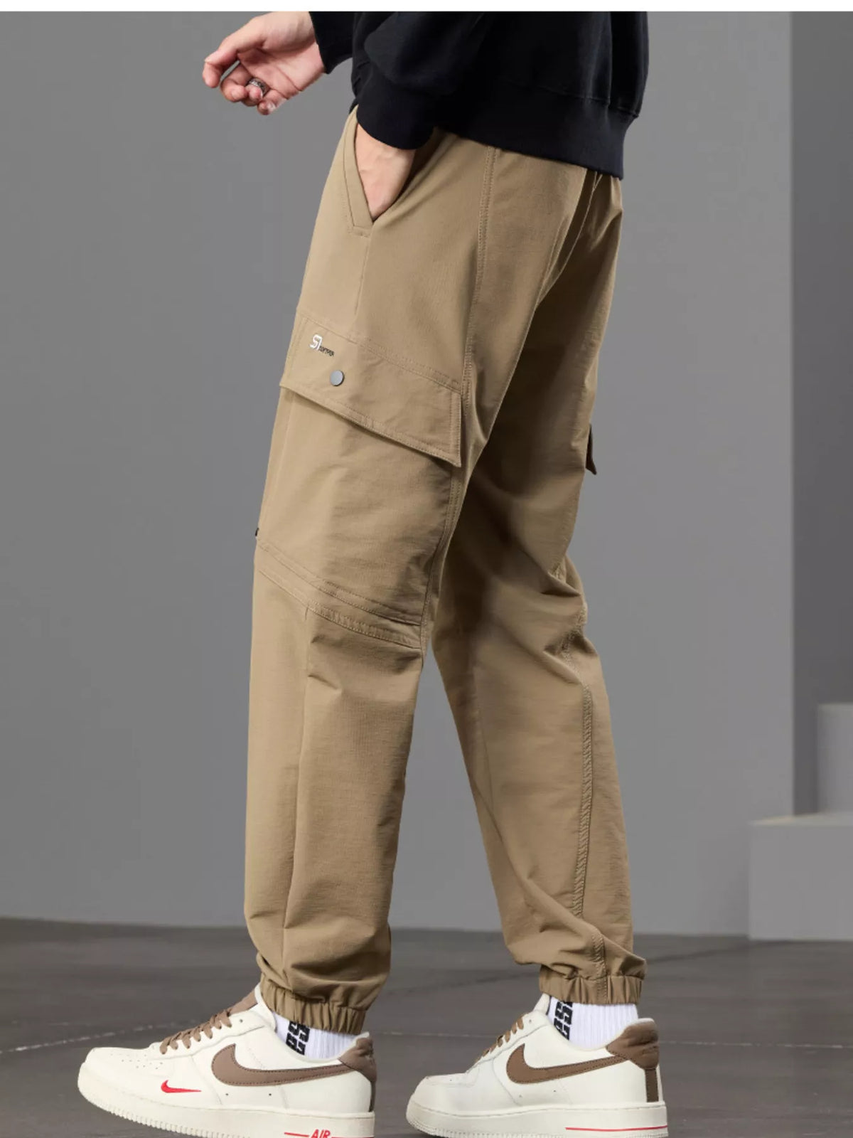 Men's Casual Cargo Pants with Drawstring Waist