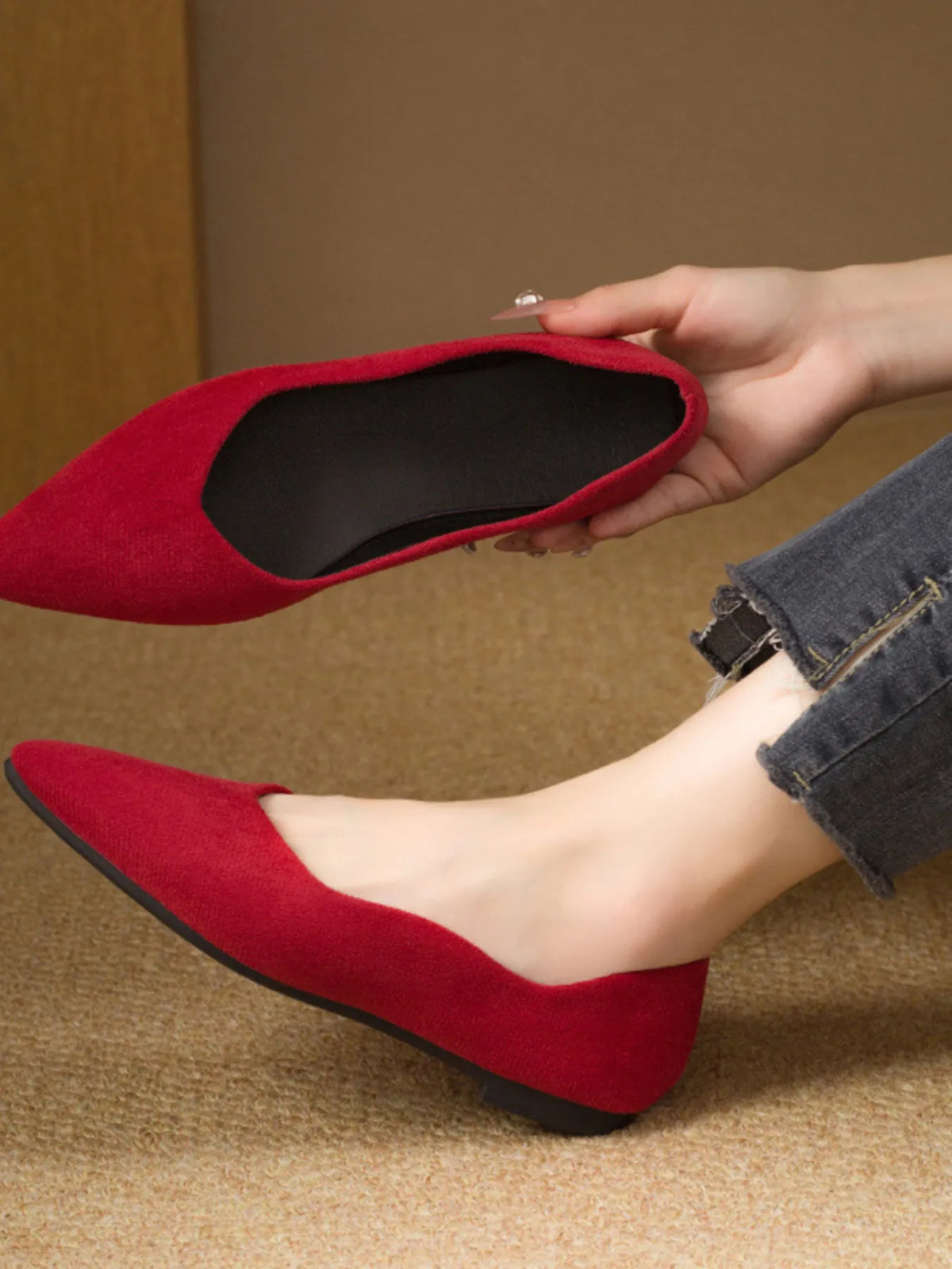 Solid Color Point Toe Slip-Ons, view 10