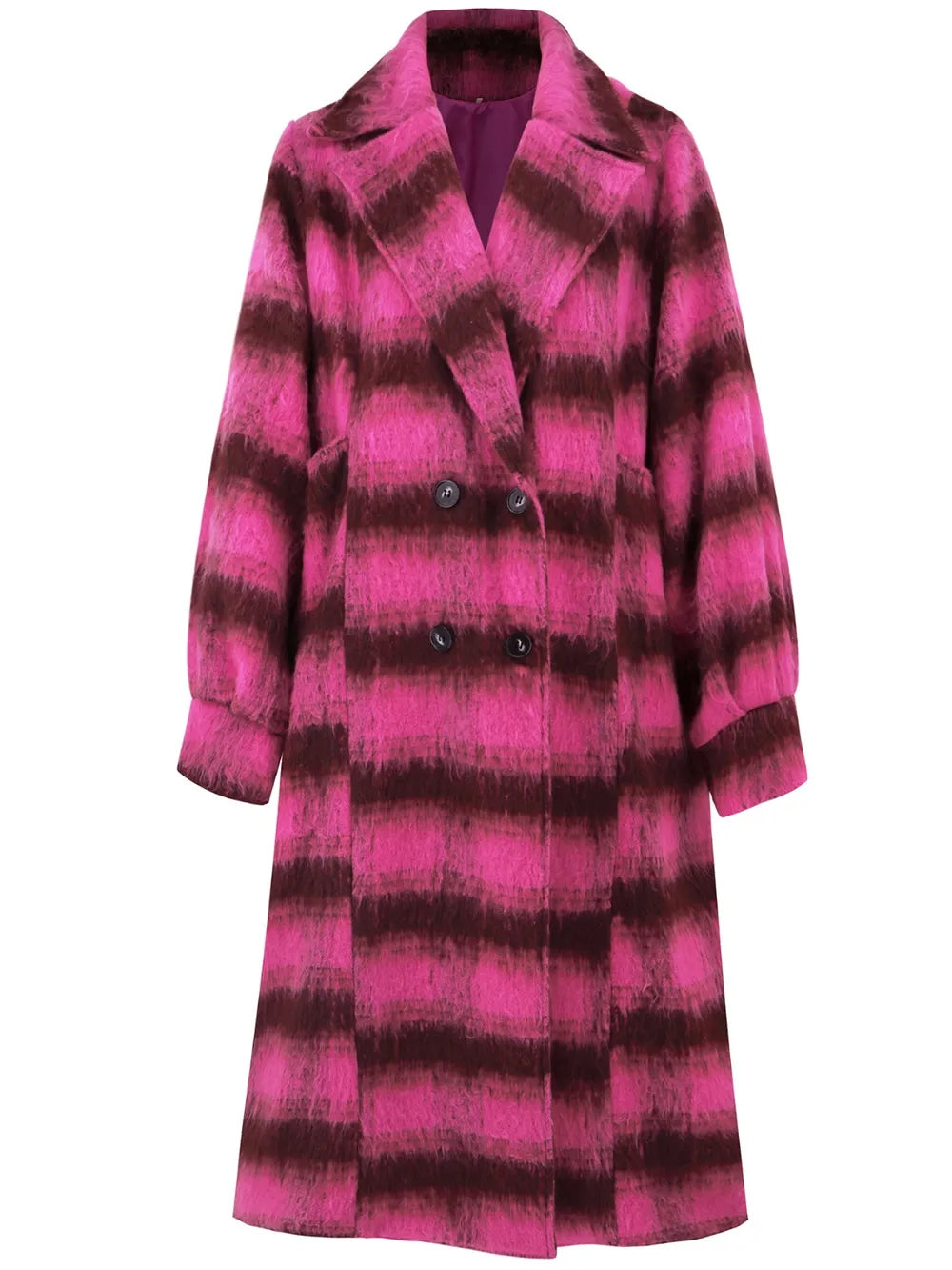 Contrast Double-Breasted Long Sleeve Longline Coat - Lilixa.store