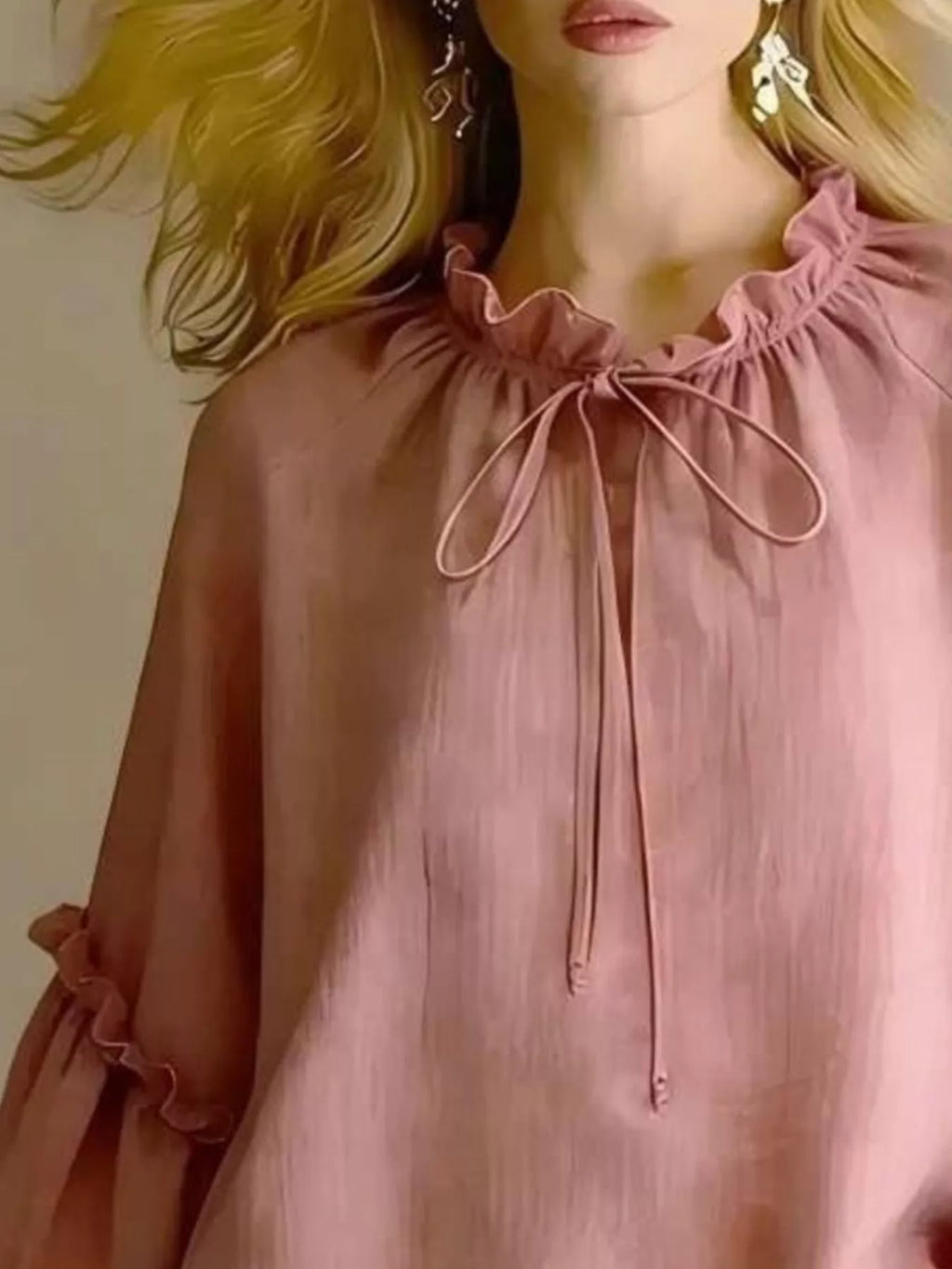 Frill Balloon Sleeve Blouse - Lilixa.store