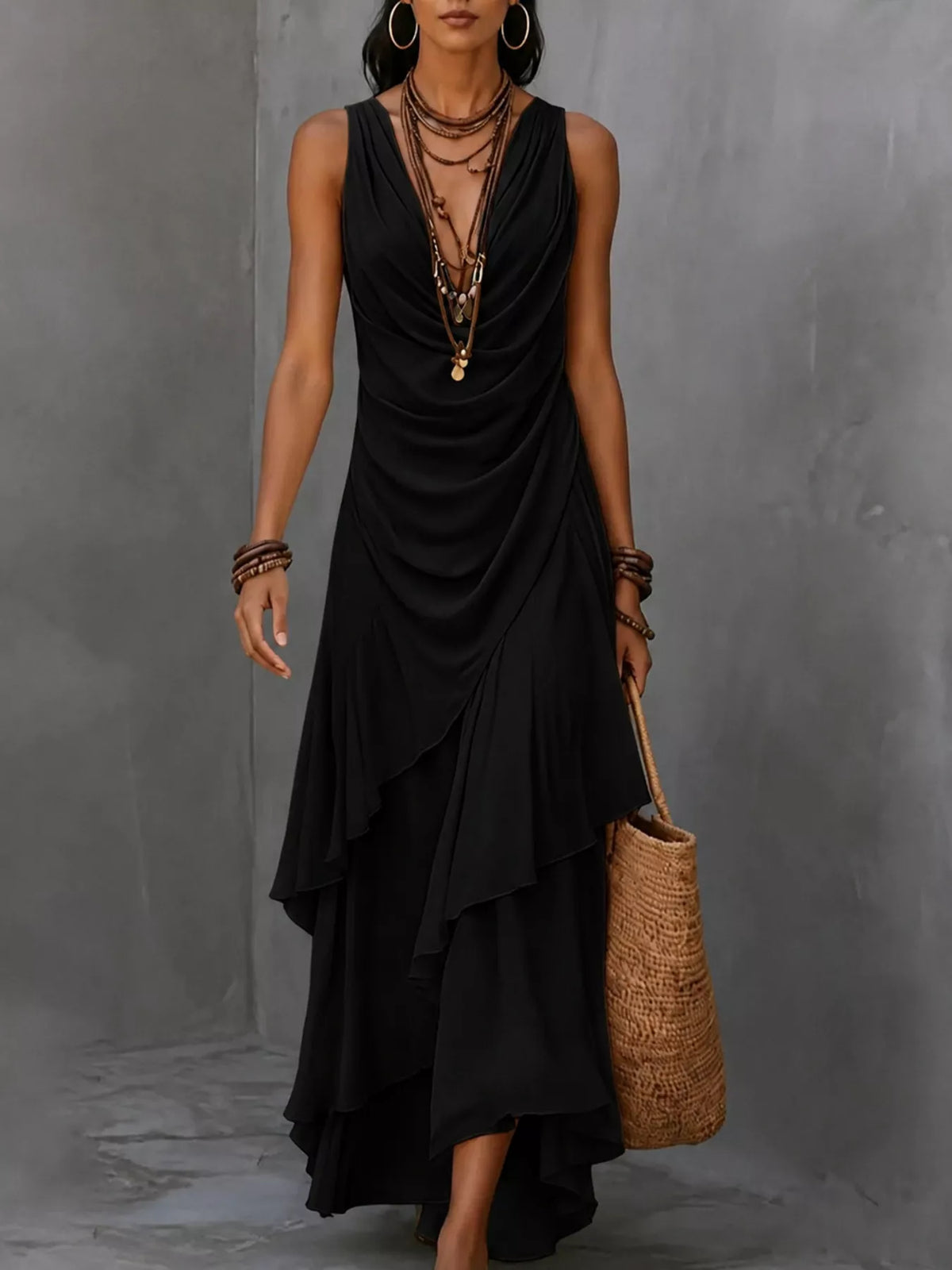 Sleeveless Layered Ruffle Hem Maxi Dress - Lilixa.store
