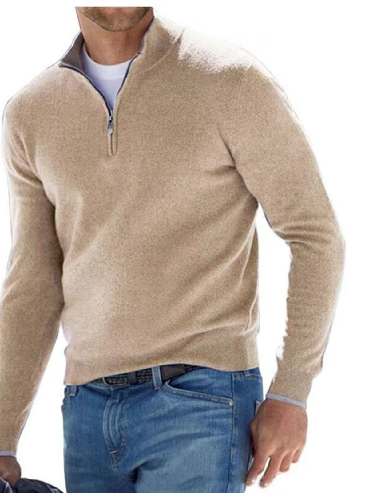Men's Full Size Quarter-Zip Long Sleeve Sweater Plus Size