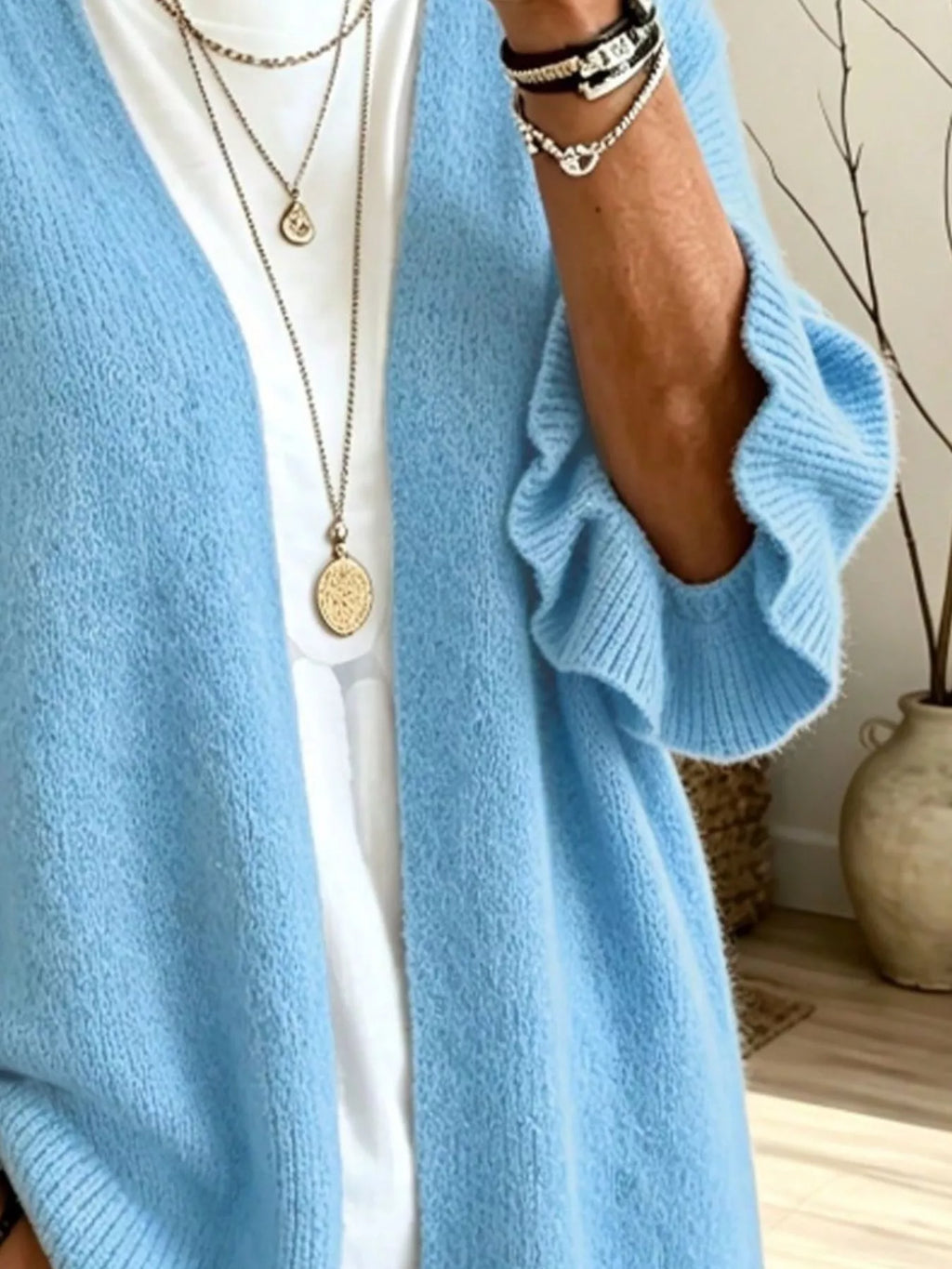 Full Size Ruffle Sleeve Open-Front Cardigan Plus Size - Lilixa.store