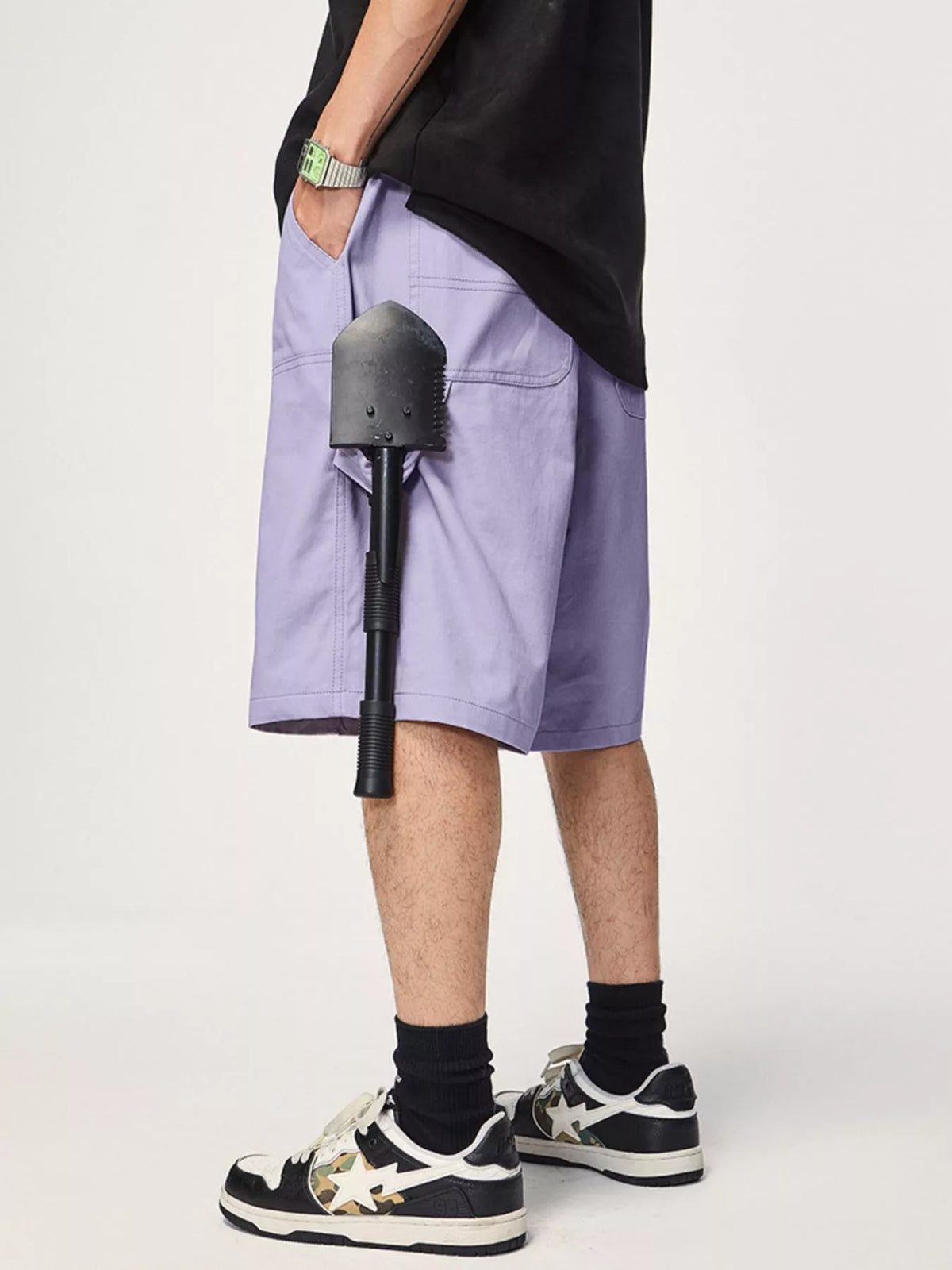 Men's Casual Loose Fit Shorts in Fog Purple, view 3