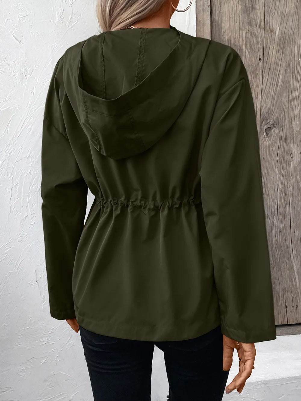 Ivy Lane Drawstring Zip Up Hooded Jacket, view 11