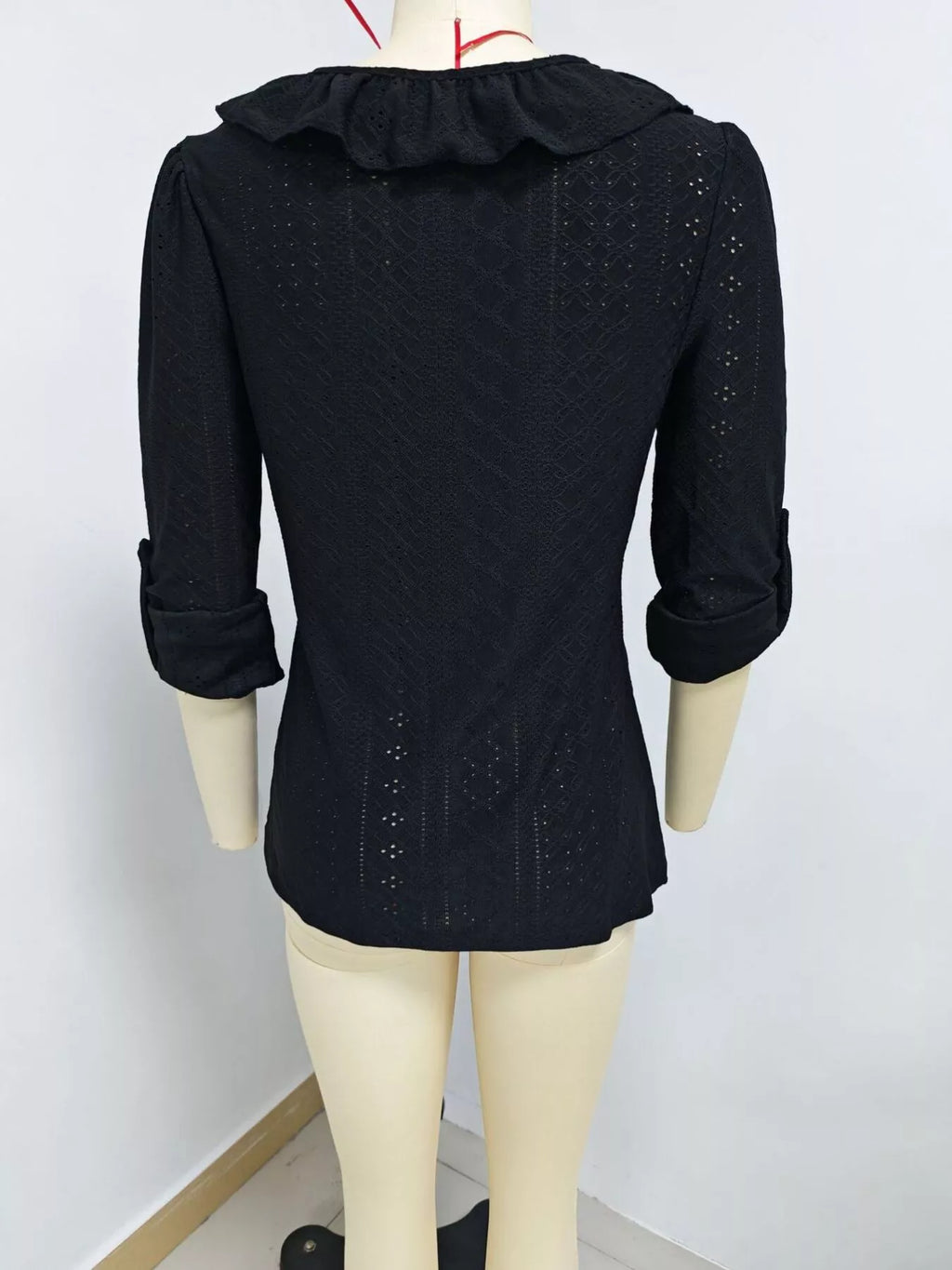 Eyelet Ruffle V-Neck Blouse - Lilixa.store