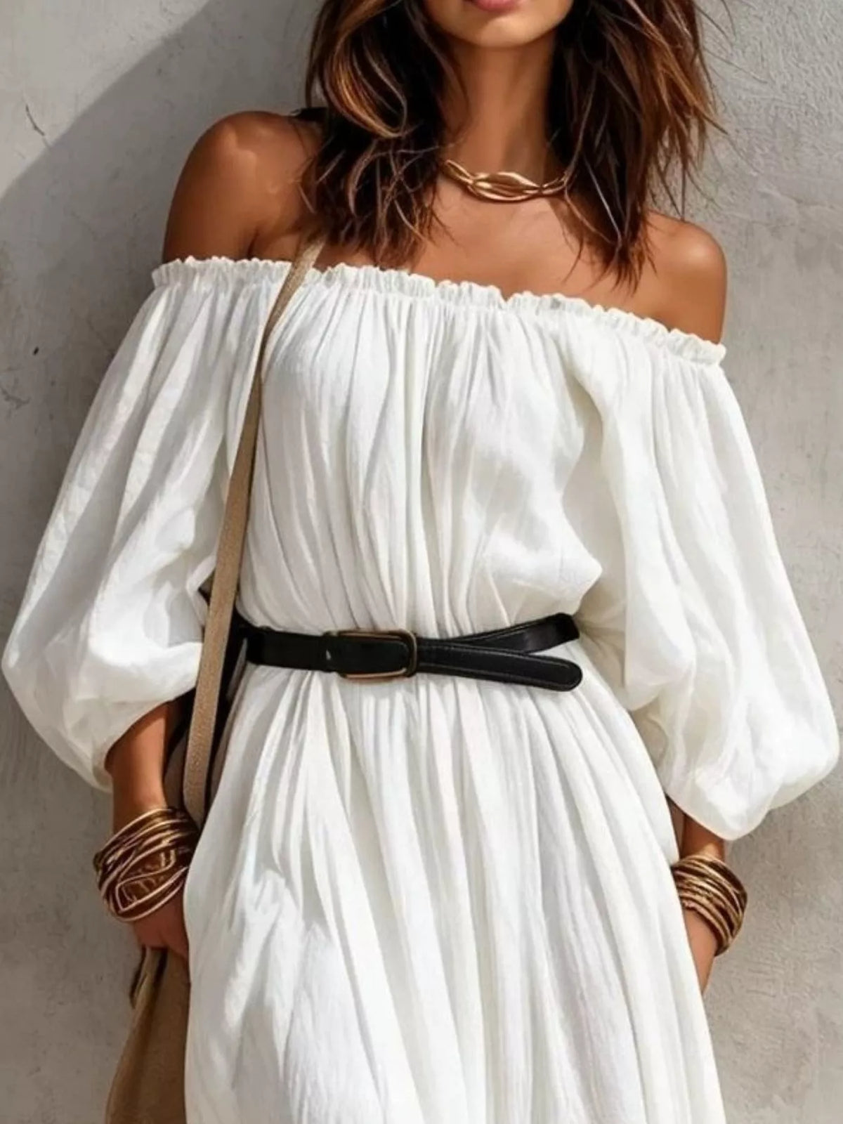 Boho Off-Shoulder Maxi Dress with Side Slit, view 5