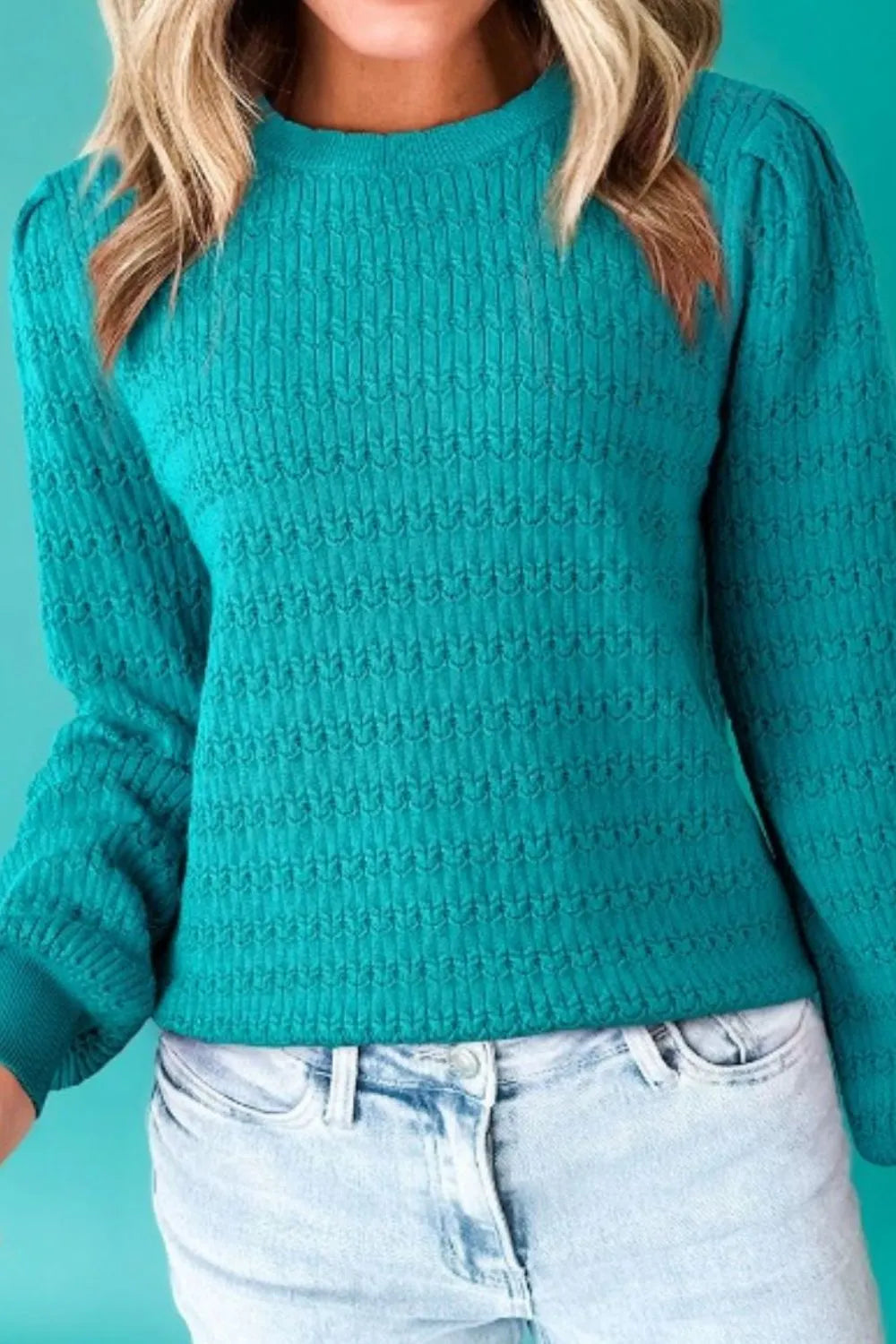 Texture Round Neck Long Sleeve Sweater