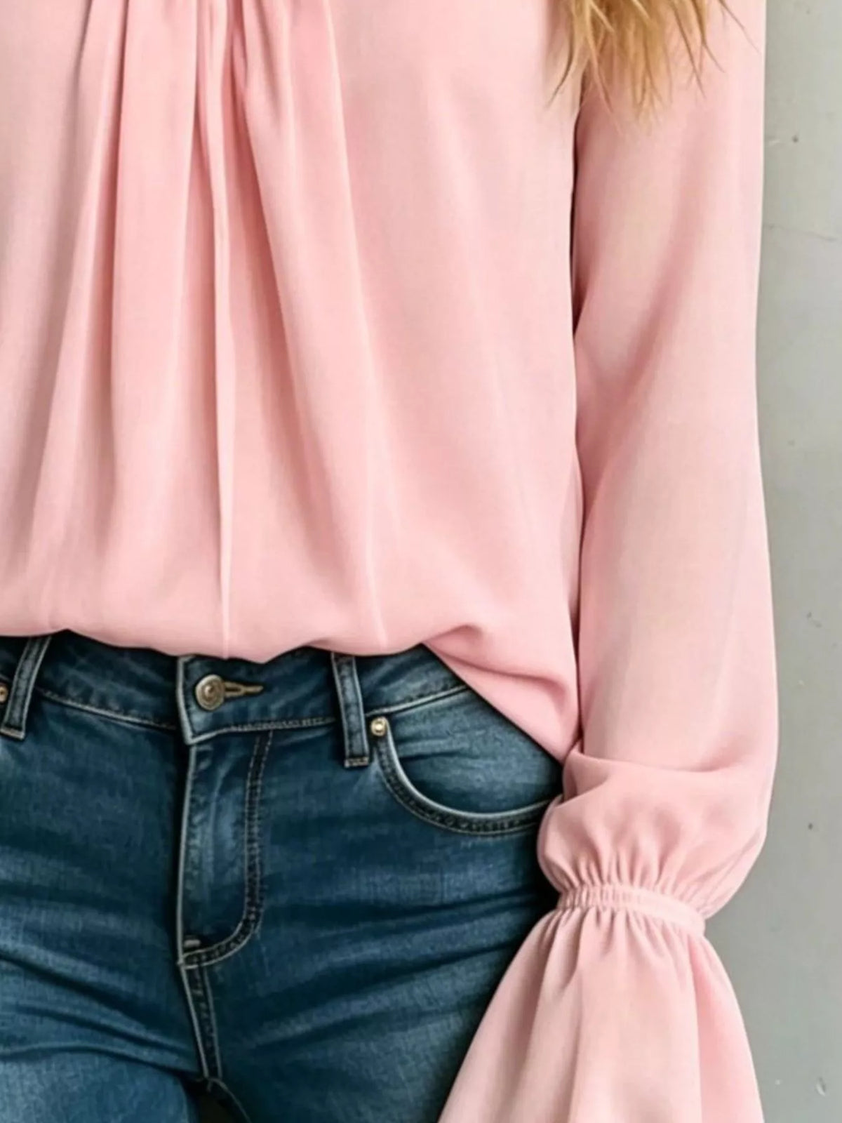 V-Neck Flounce Sleeve Blouse