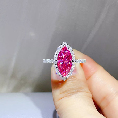 5 Carat 925 Sterling Silver Moissanite Ring in Hot Pink
