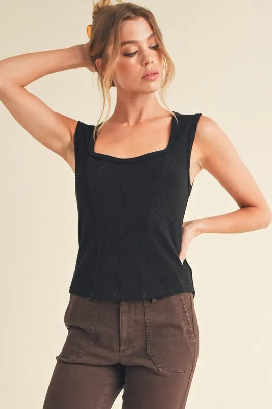 Aemi + Co Exposed Seam Ribbed Wide Strap Tank - Lilixa.store