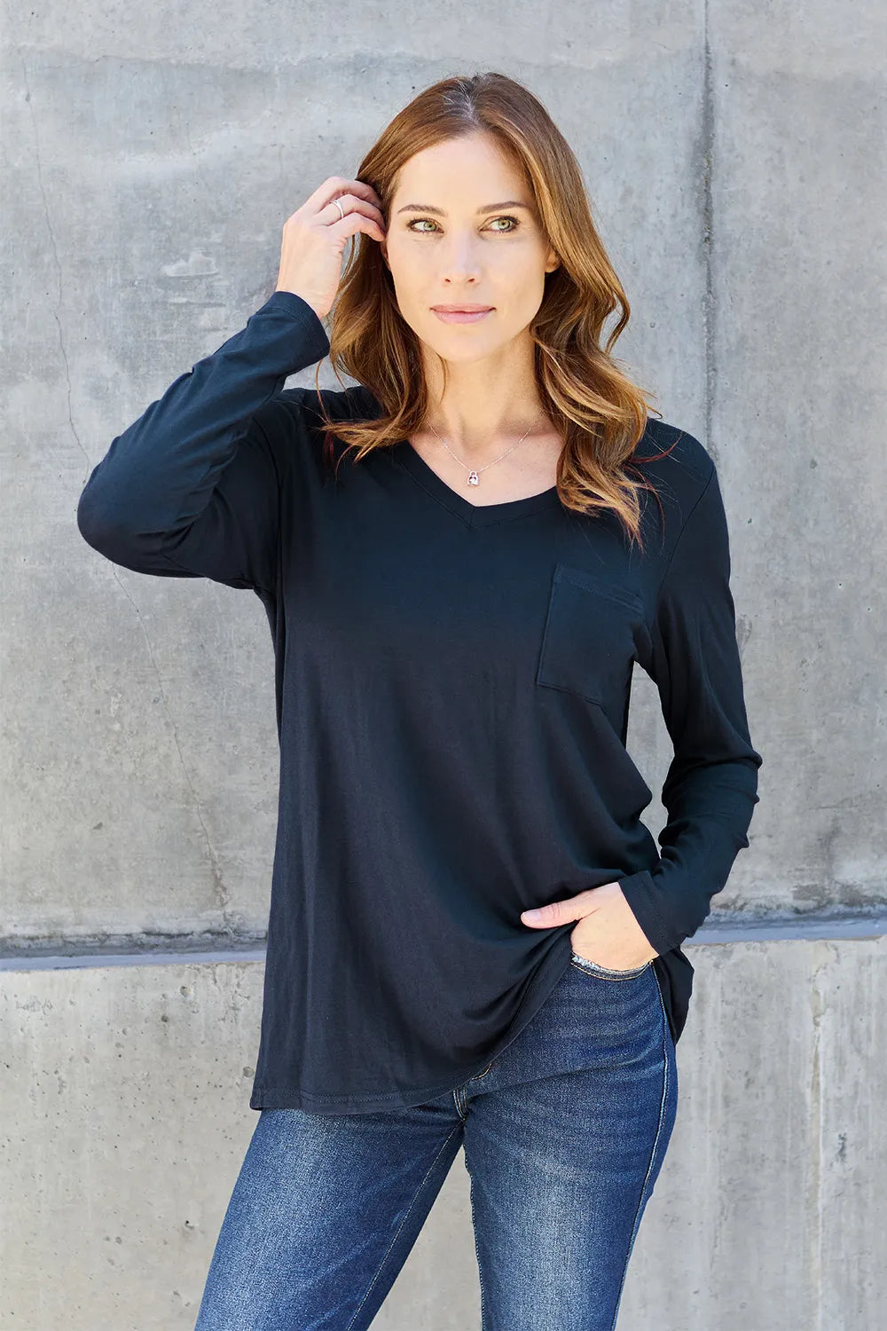 Basic Bae Full Size V-Neck Long Sleeve Top - Lilixa.store