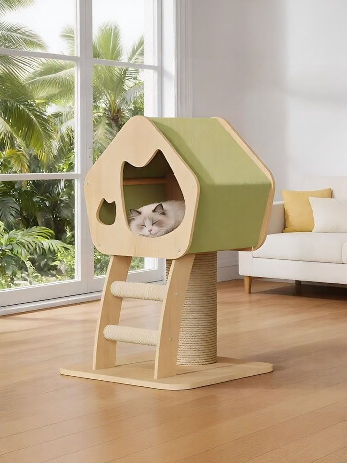 Modern Wooden Cat Condo with Scratching Post - Lilixa.store