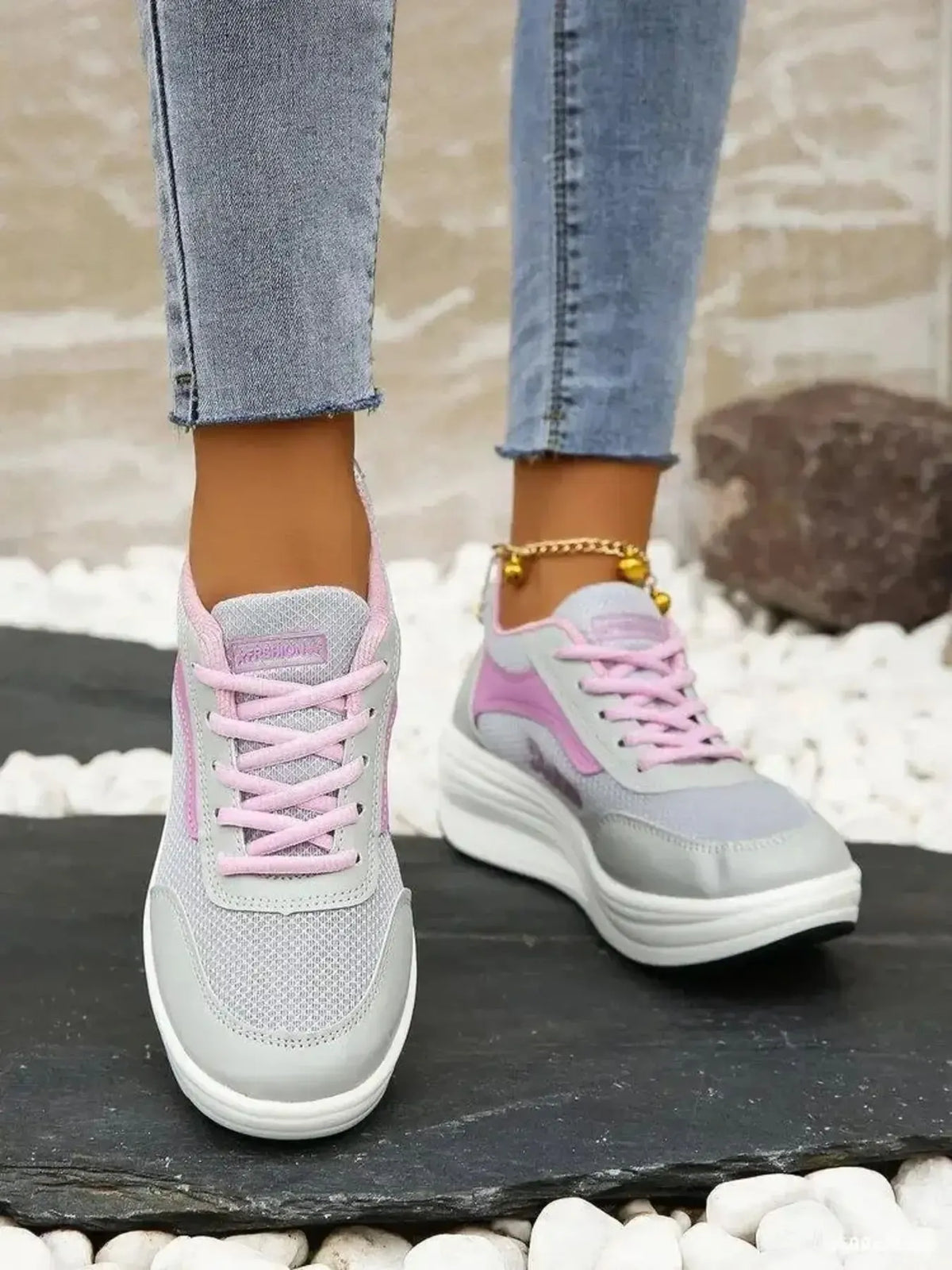 Breathable Lace Up Contrast Mesh Athletic - Lilixa.store