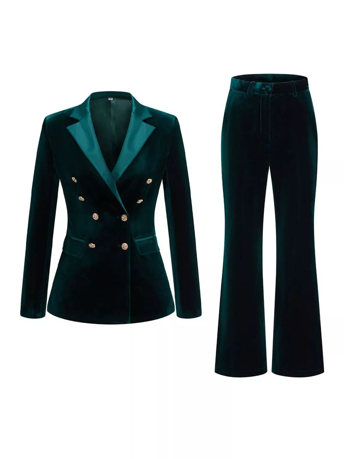 Velvet Double-Breasted Blazer and Flare Pant Set, view 2