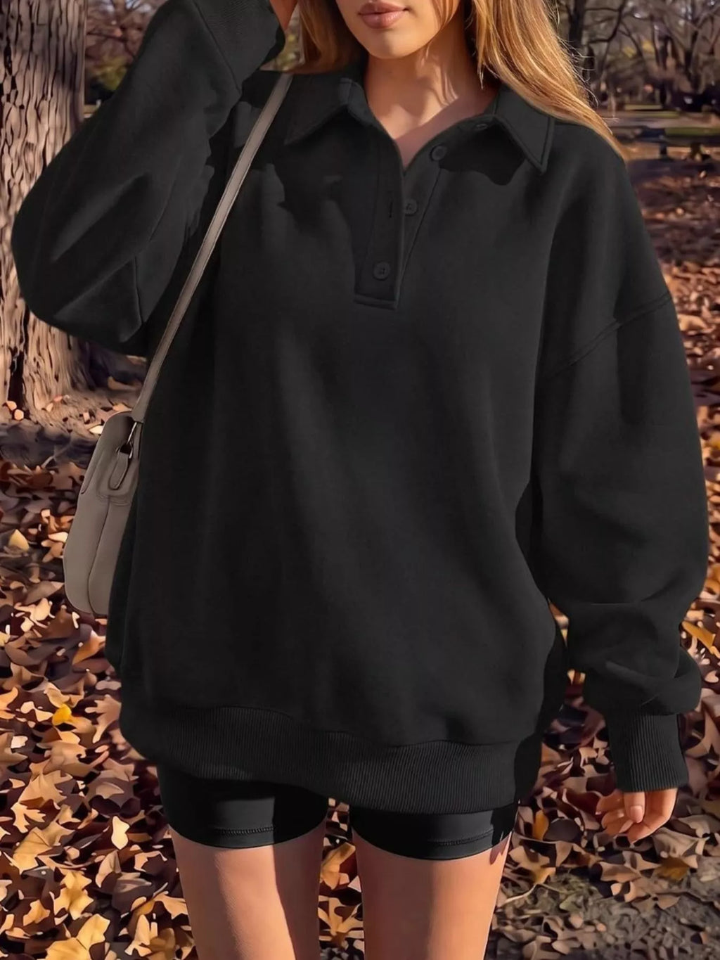 Button Detail Dropped Shoulder Sweatshirt - Lilixa.store