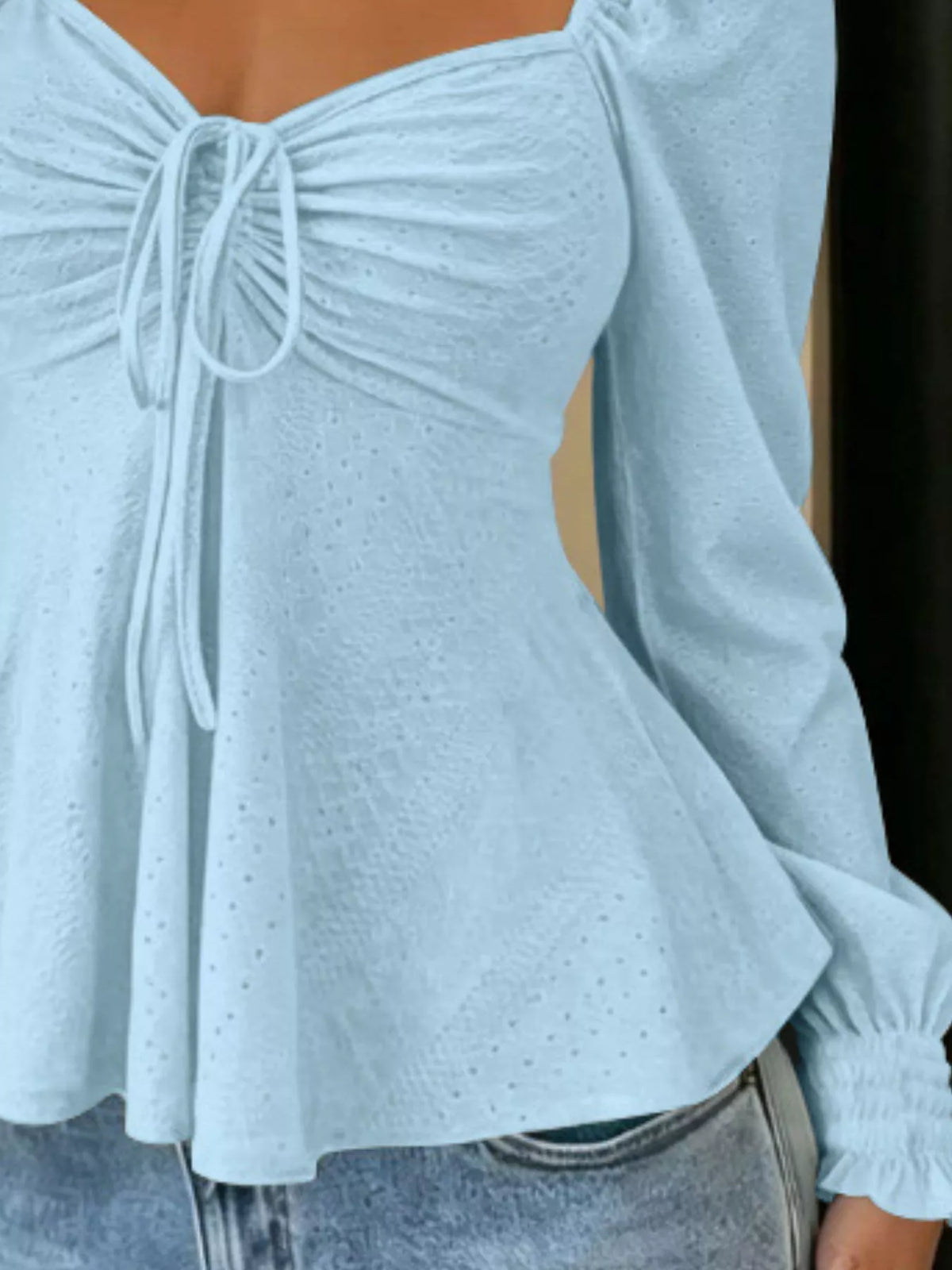 Ruched Sweetheart Neck Long Sleeve Top, view 12