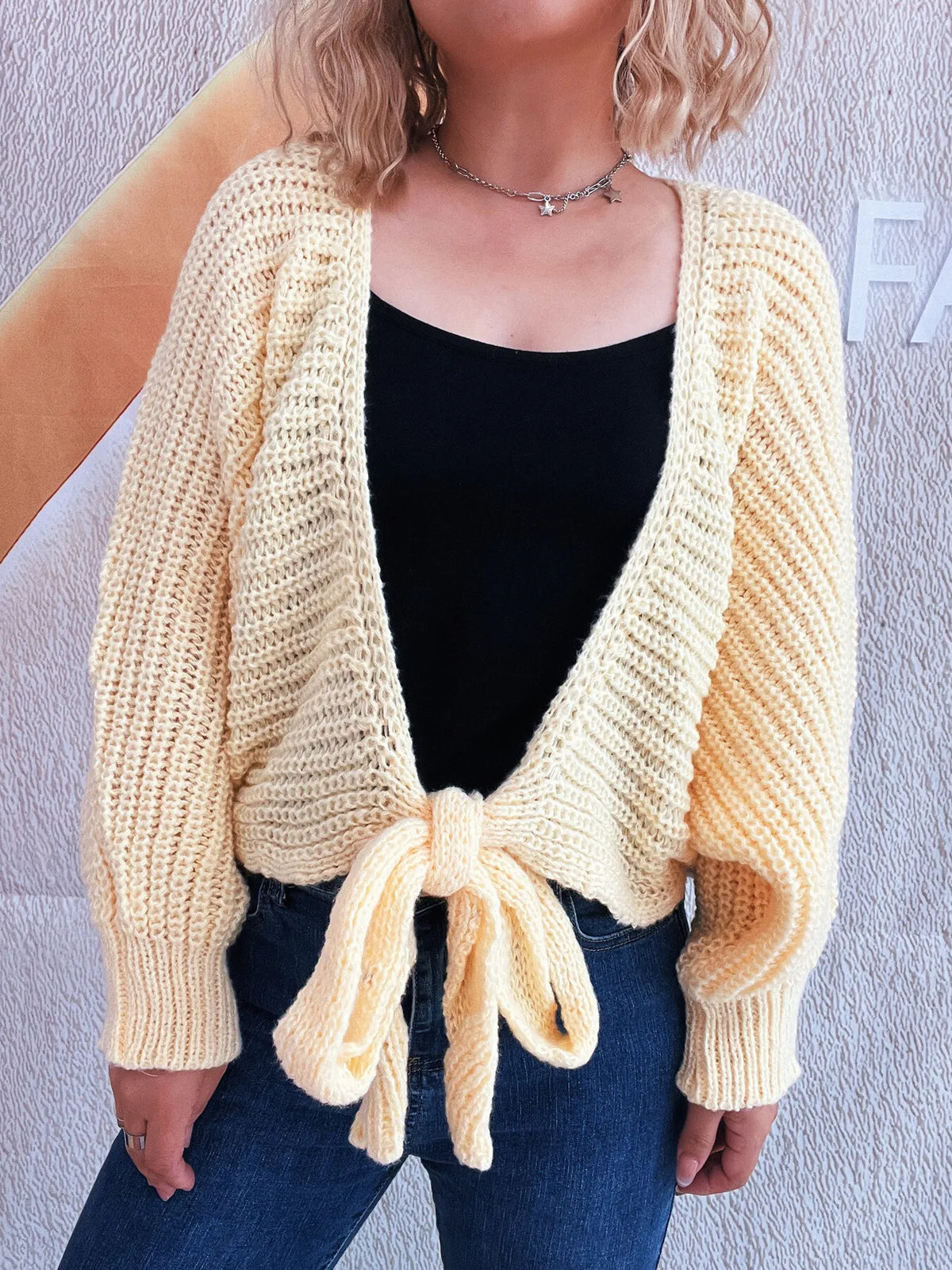 Tie Front Long Sleeve Cardigan - Lilixa.store