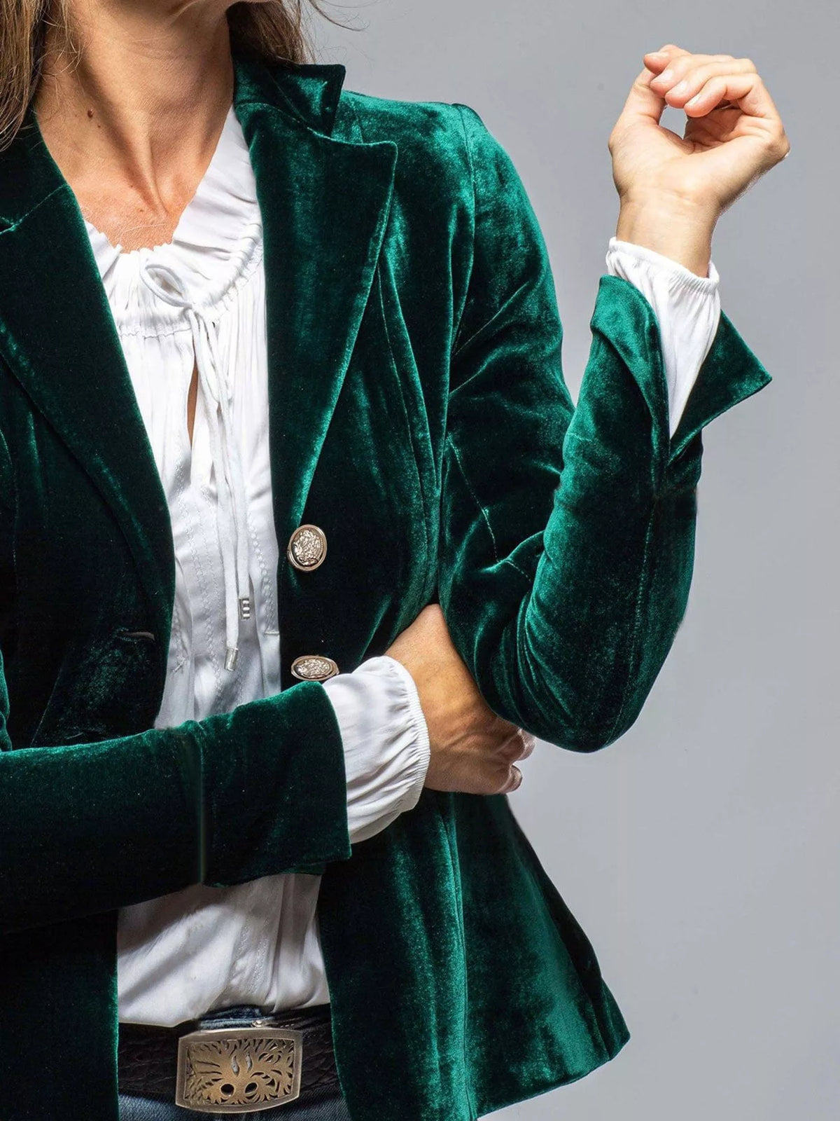 Velvet Lapel Collar Button Up Blazer - Lilixa.store