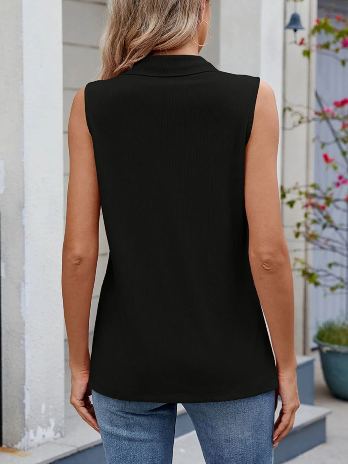 Quarter Zip Collared Tank - Lilixa.store