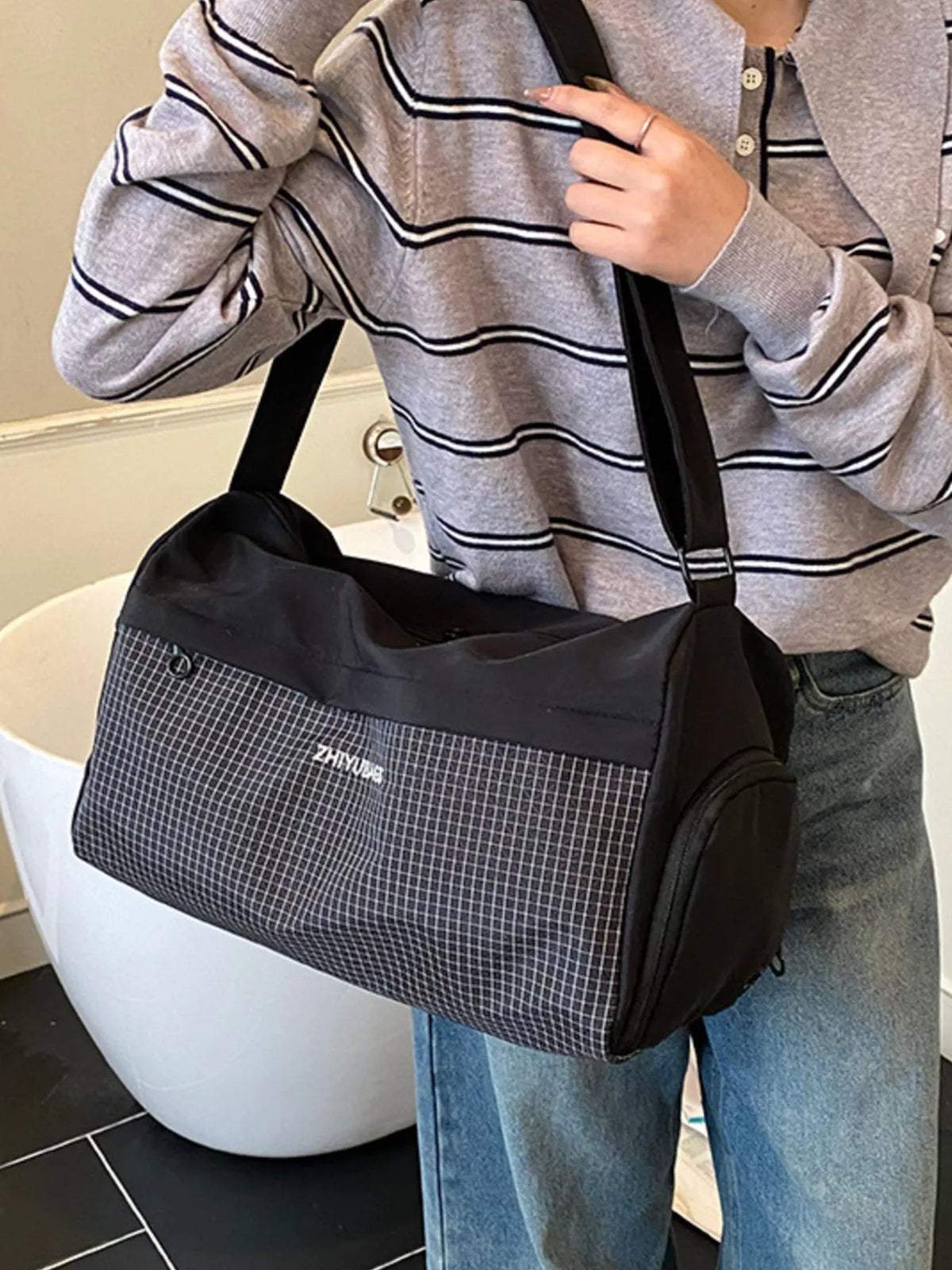 Plaid Oxford Cloth Travel Bag
