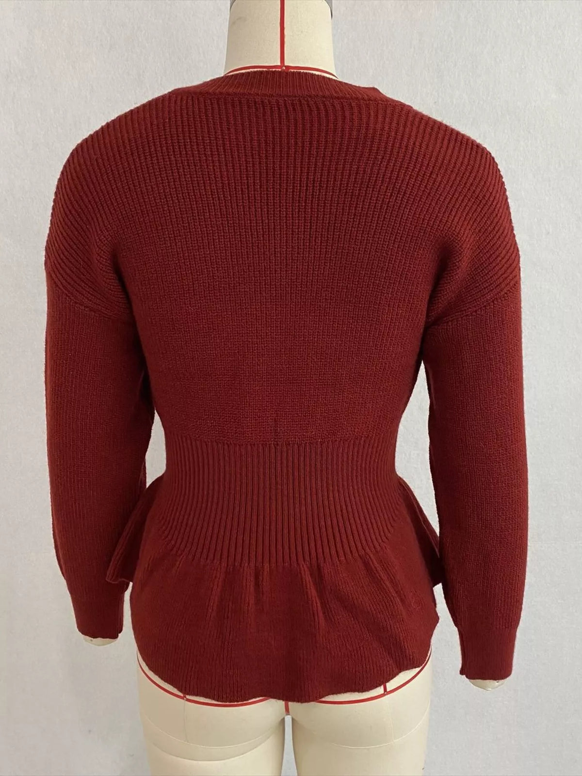V-Neck Peplum Hem Ribbed Knit Top, view 29