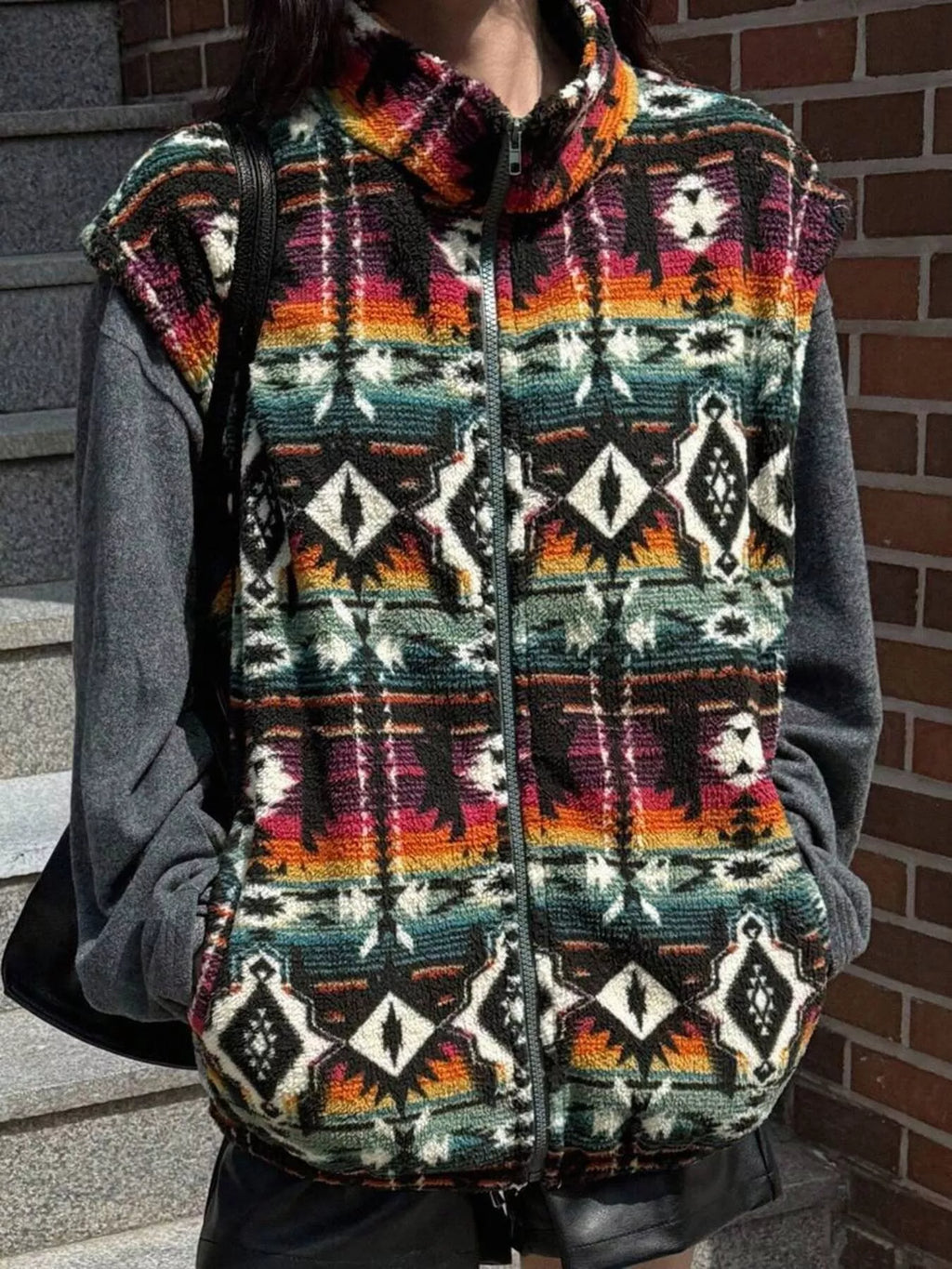 Geometric Fleece Vest Coat - Lilixa.store
