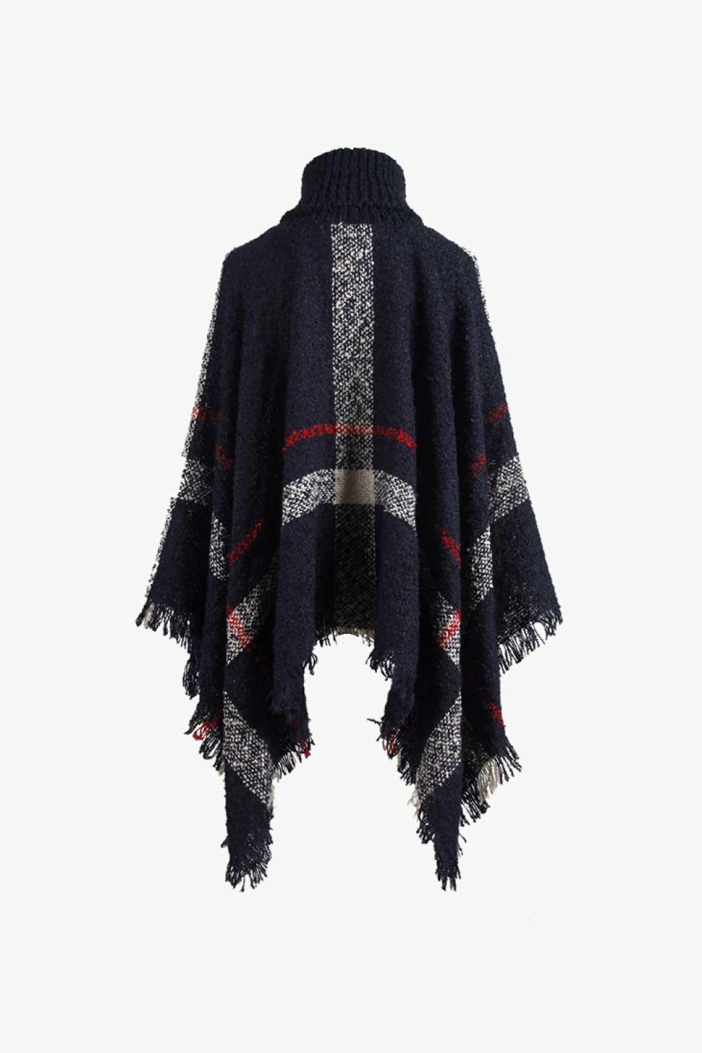 Plaid Turtleneck Raw Hem Poncho, view 10