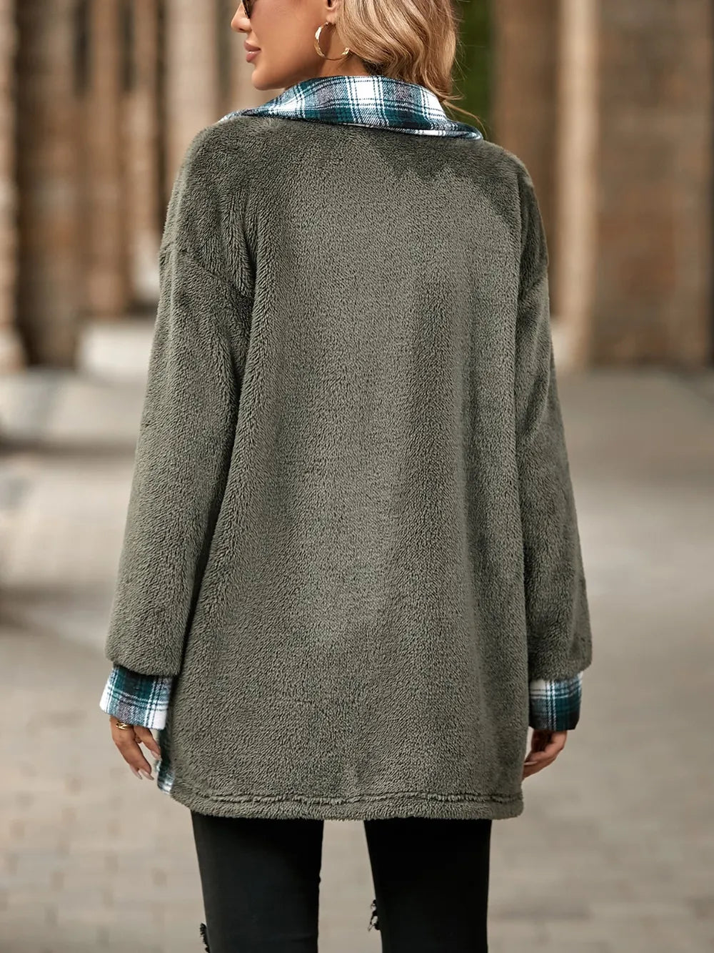 Plaid Contrast Dropped Shoulder Coat, view 10