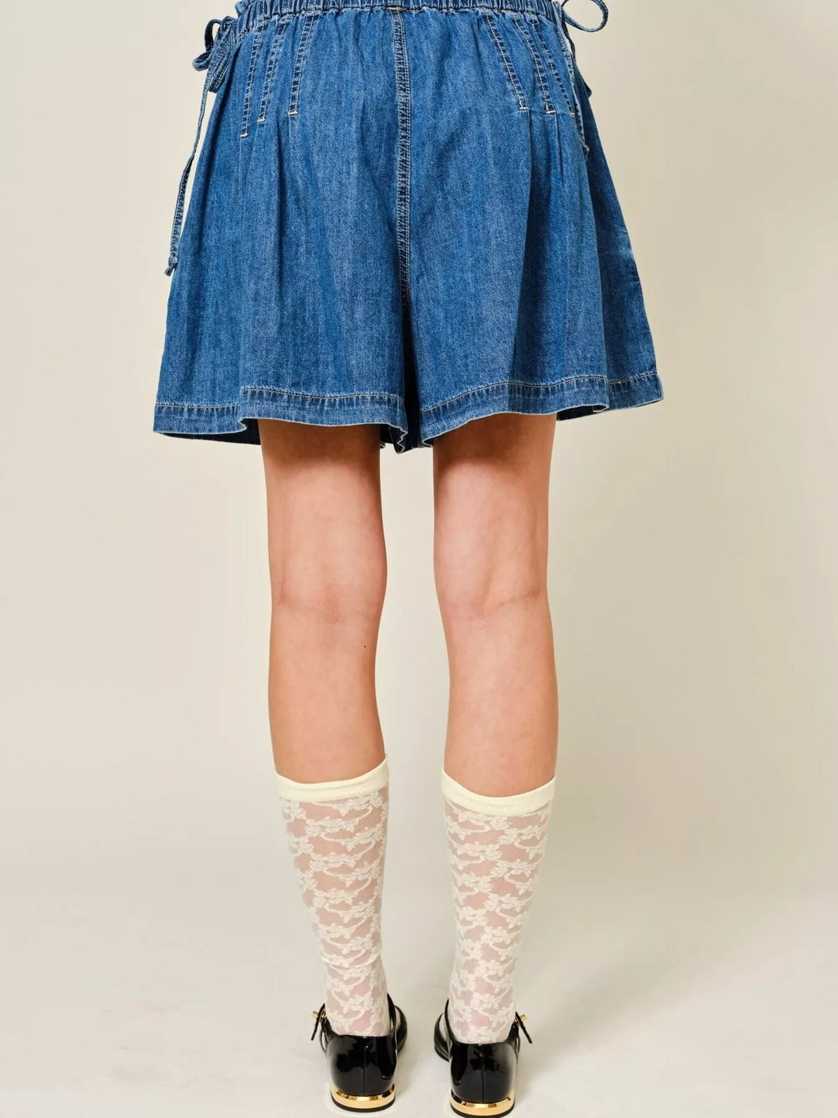 Pleated Elastic Waist Denim Shorts - Lilixa.store
