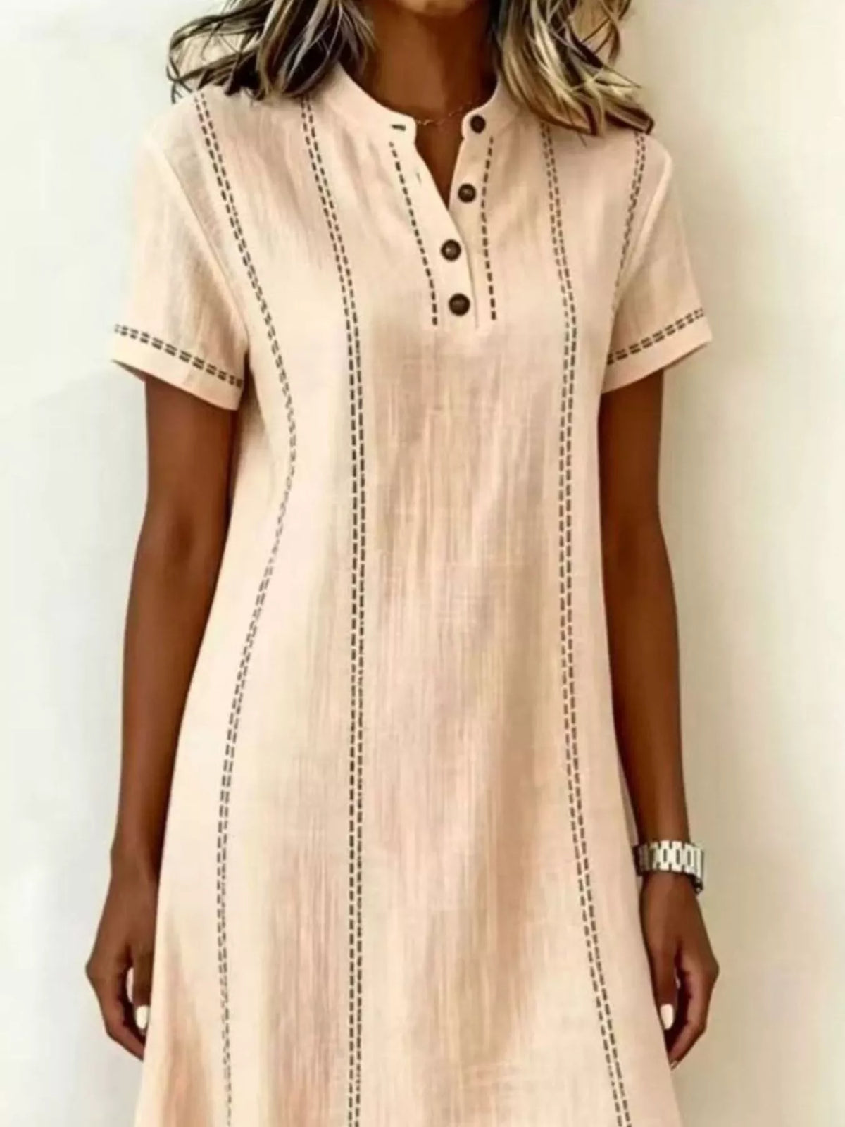 Full Size Button Detail Short Sleeve Shift Dress Plus Size - Lilixa.store