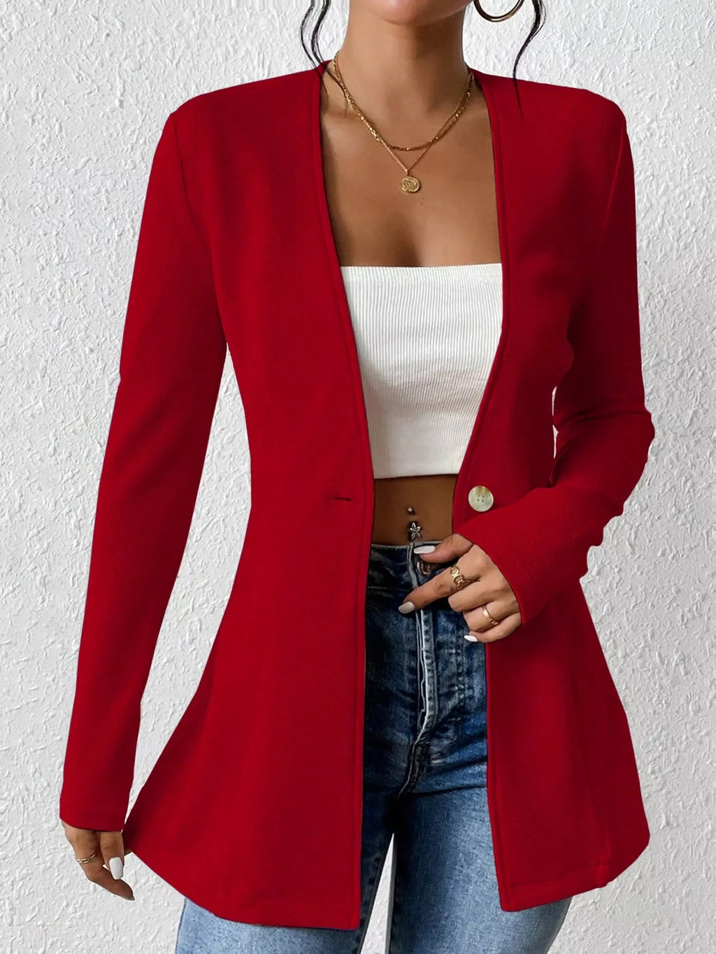 One Button Long Sleeve Blazer - Lilixa.store