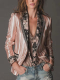 Floral Lapel Collar Striped Blazer - Lilixa.store