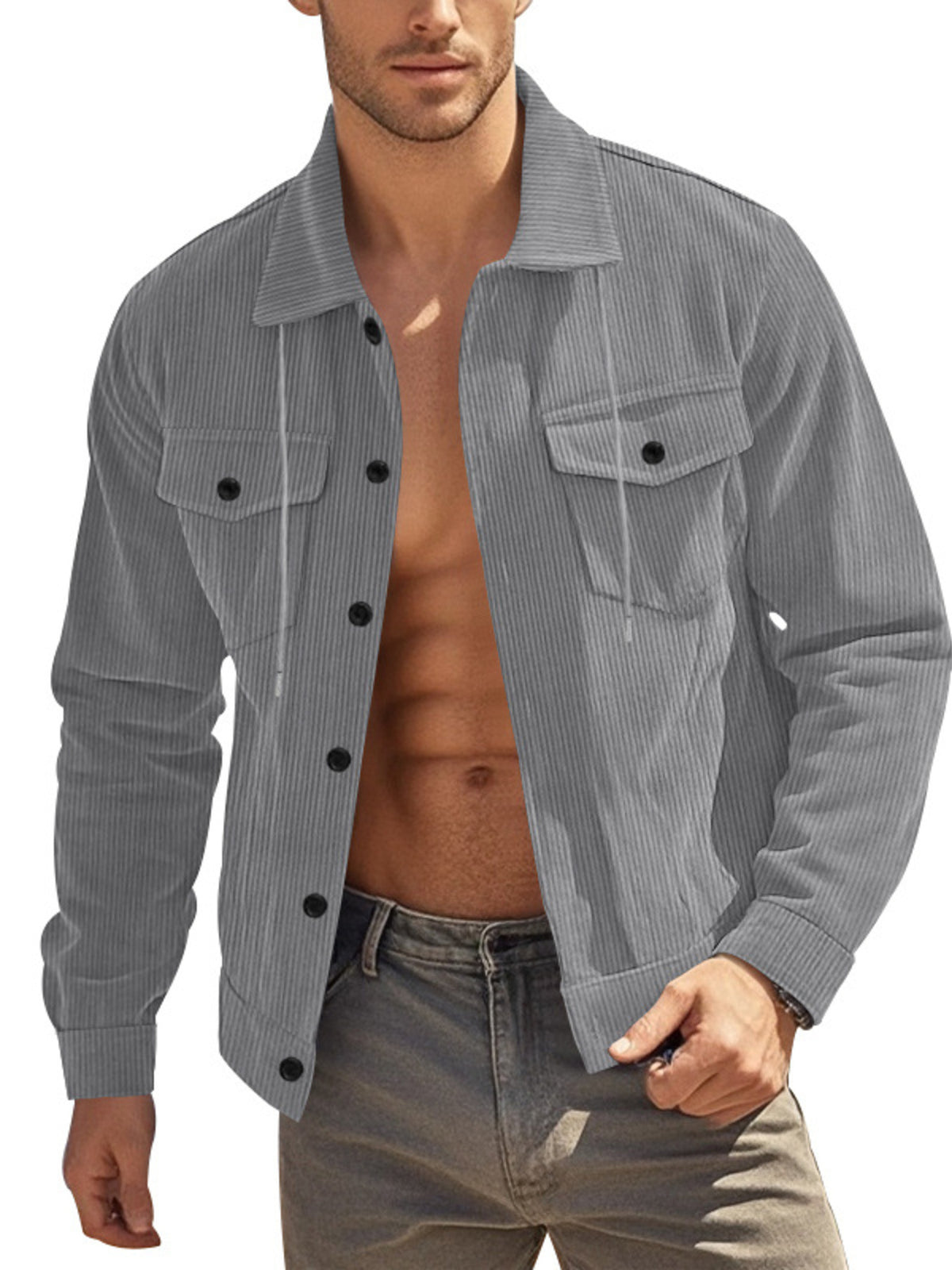 Men's Full Size Corduroy Button Up Casual Jacket Plus Size - Lilixa.store